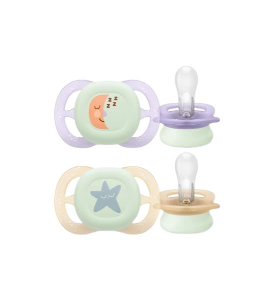 Philips Avent Soother Ultra Start Glow Napp Lila/Grön 0+ månader 2 st