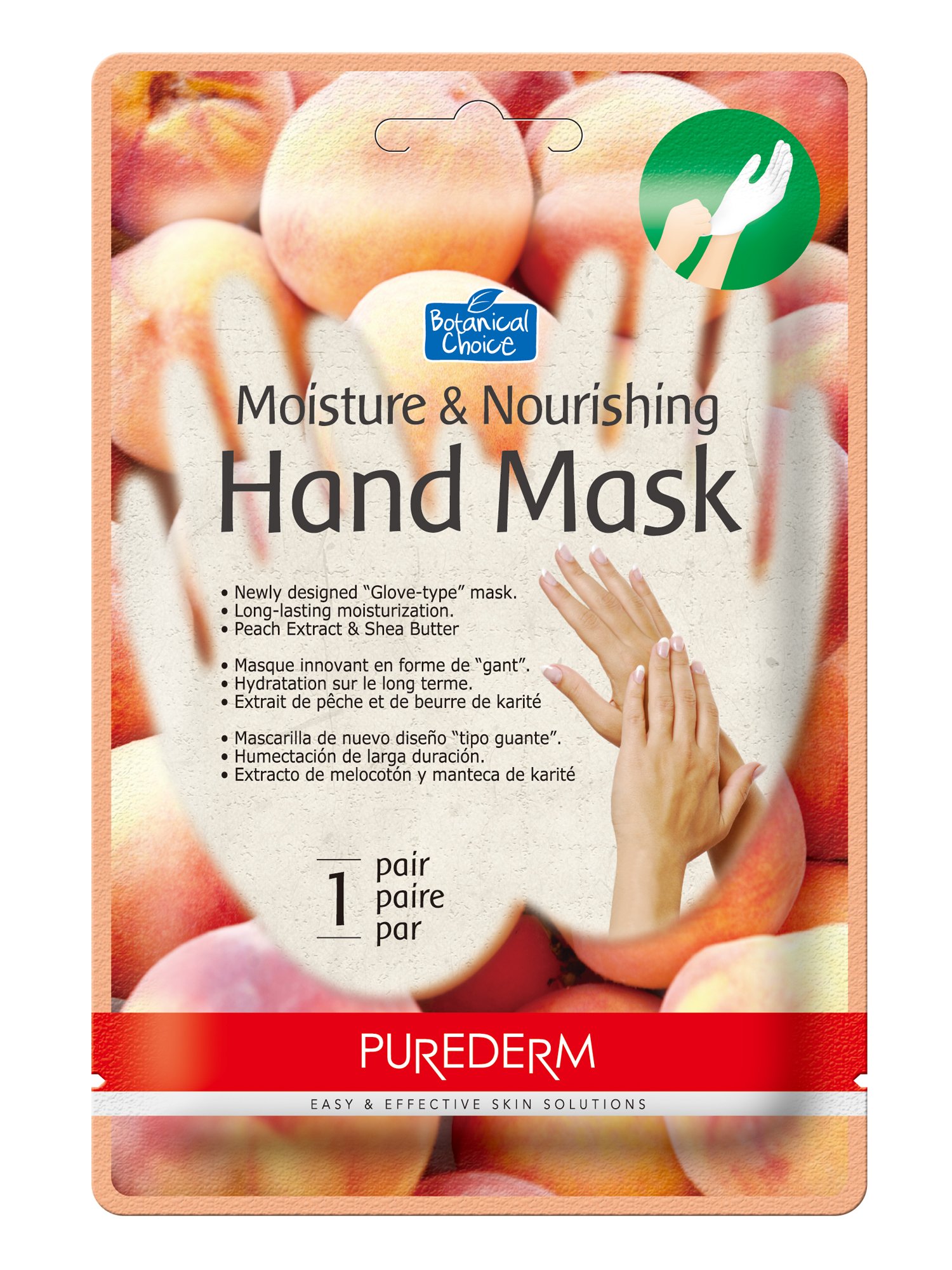 Purederm Moisture & Nourishing Hand Mask Peach 1 par