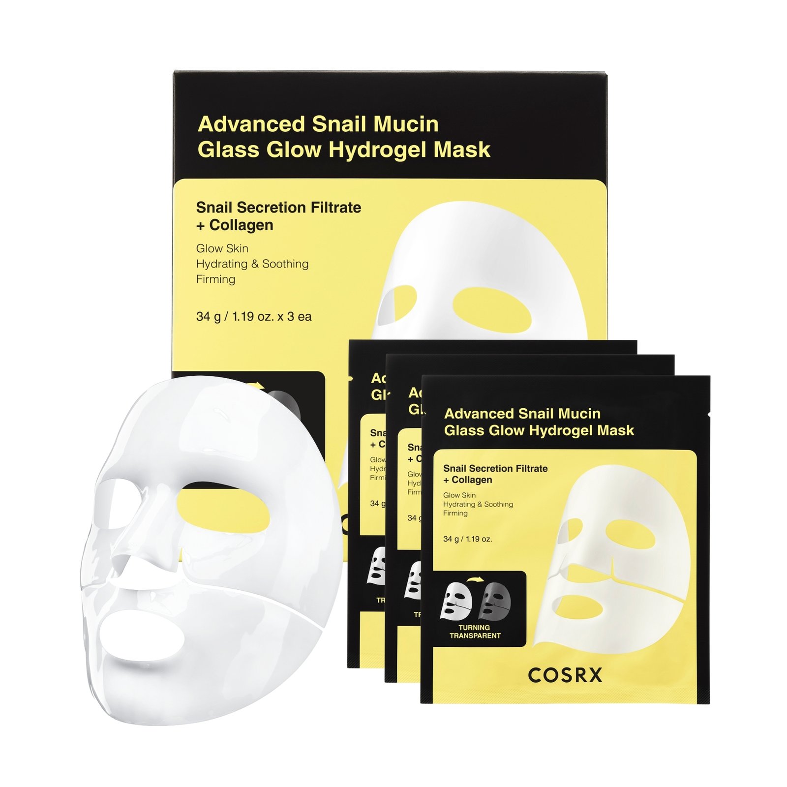 COSRX Advanced Snail Mucin Glass Glow Hydrogel Mask 34 g x 3 st