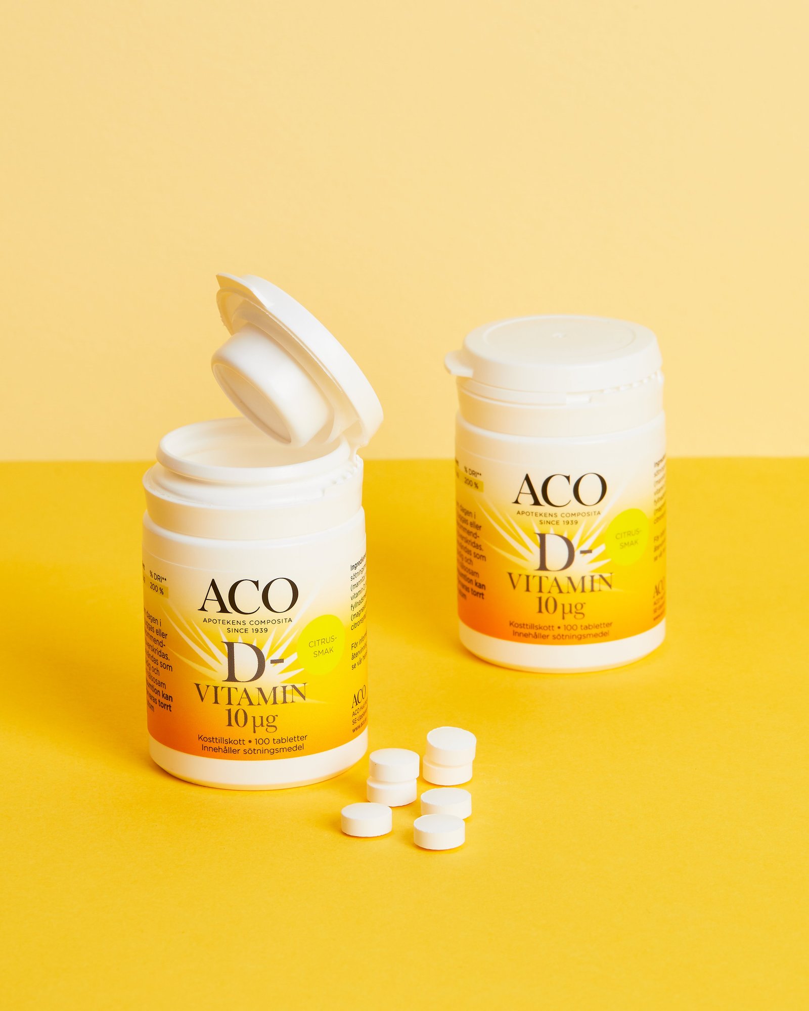 ACO D-vitamin 10 µg Citrussmak 100 tabletter