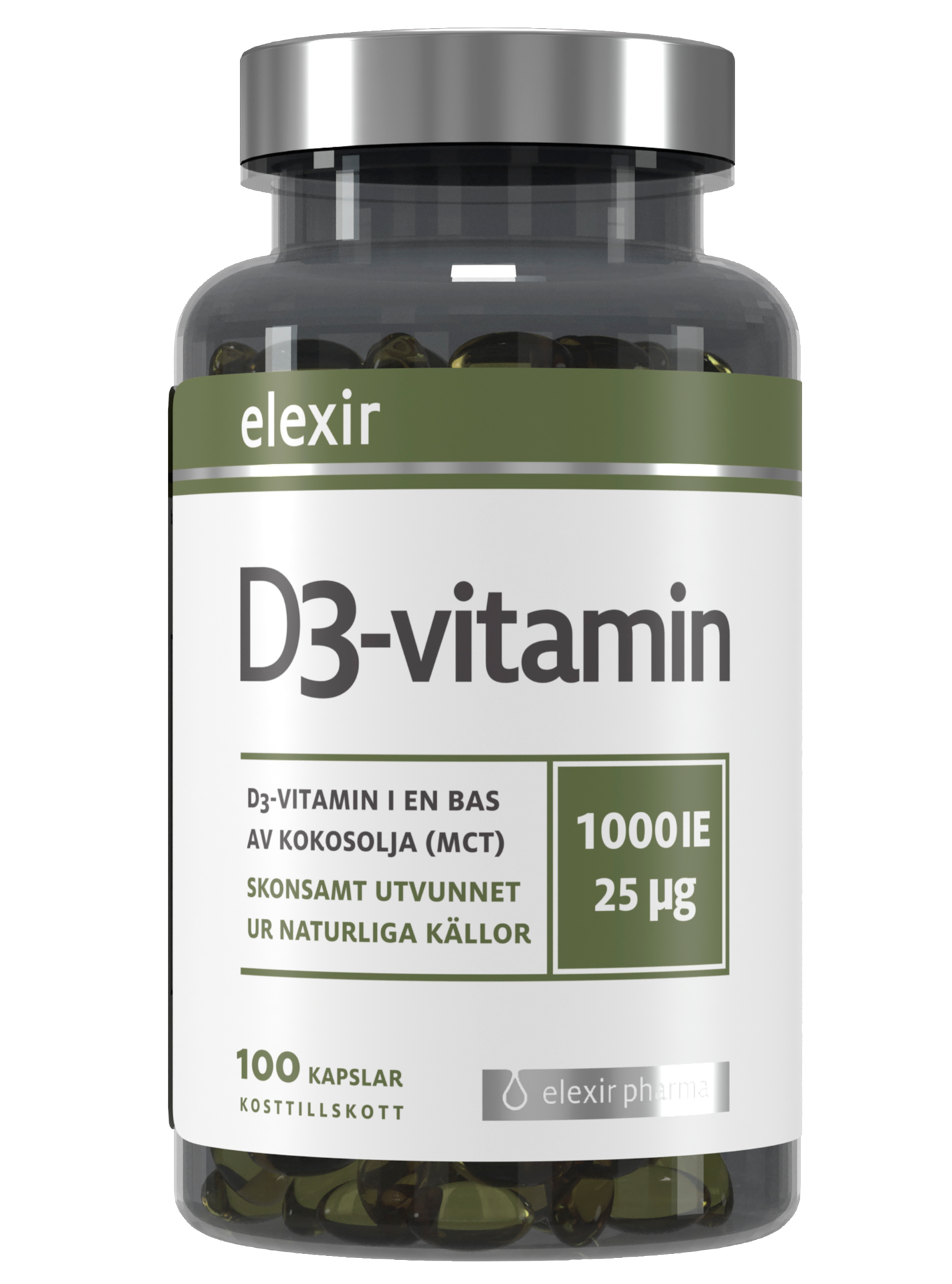 Elexir Pharma D3-vitamin 1000 IE 25μg 100 kapslar