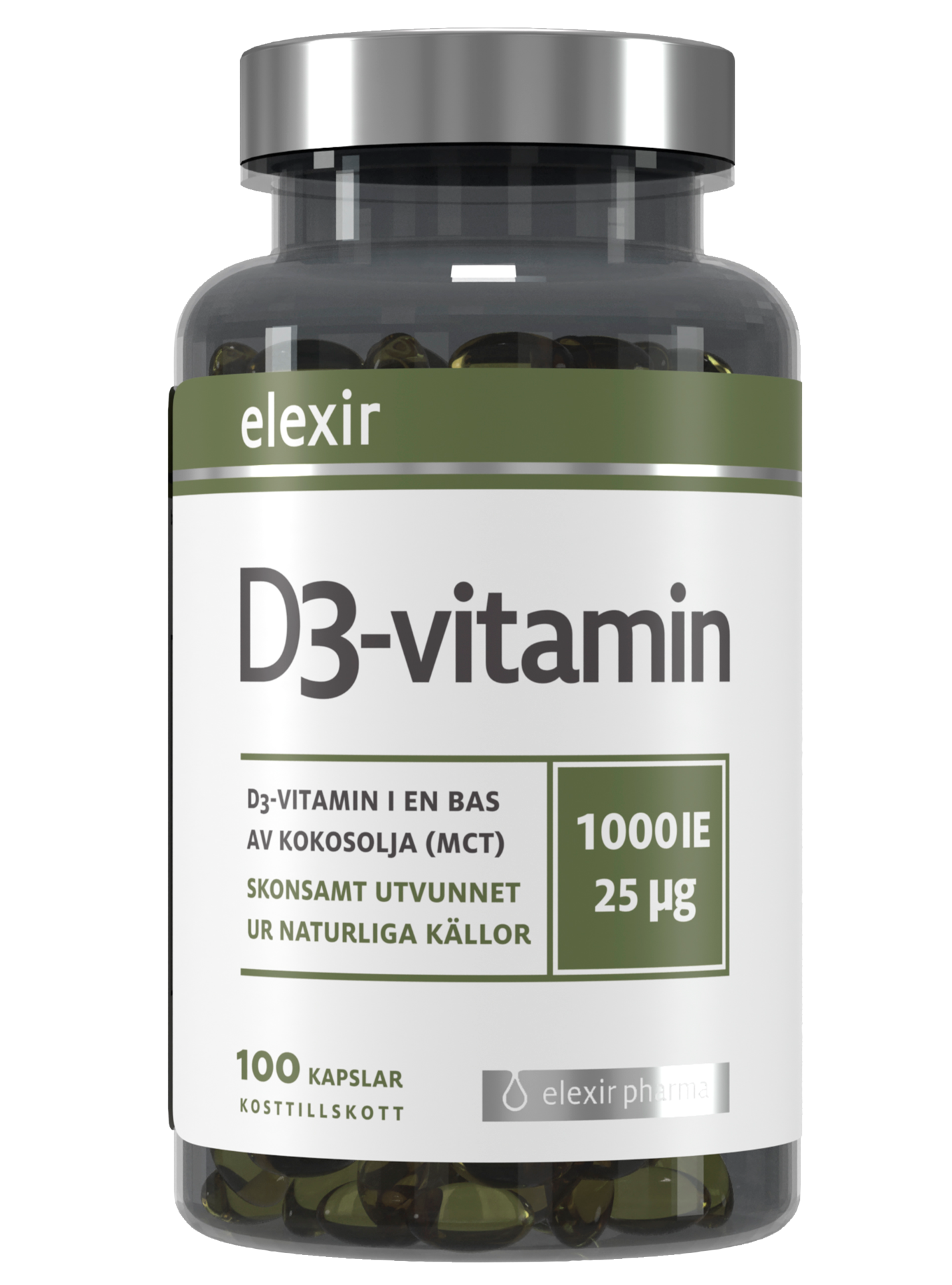 Elexir Pharma D3-vitamin 1000 IE 25μg 100 kapslar