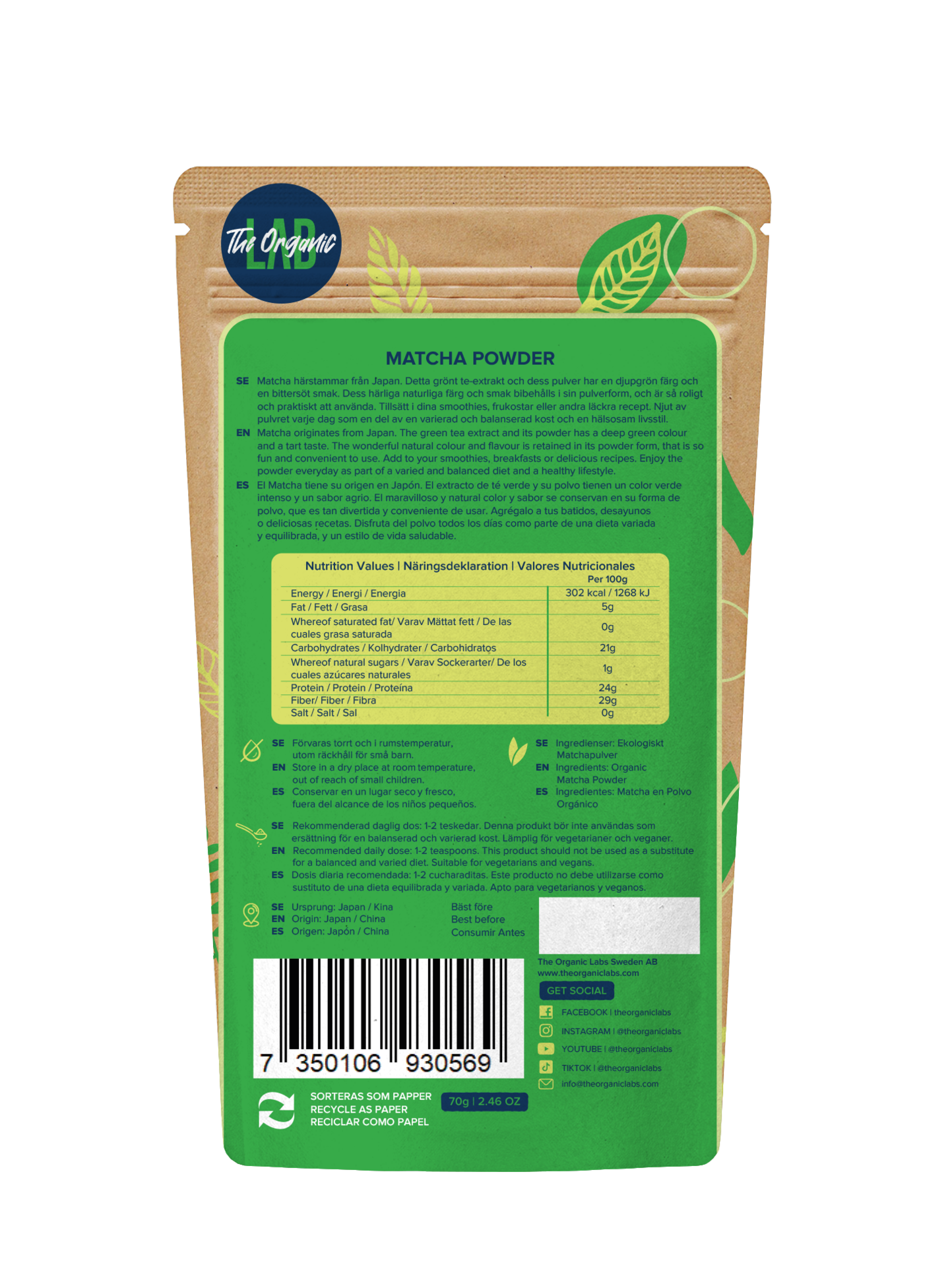 The Organic Labs Organic Matcha pulver 70g