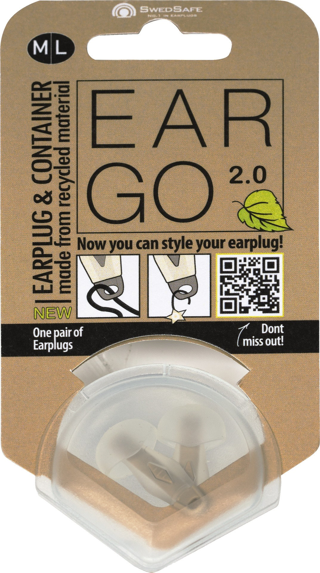 SwedSafe Eargo 2.0 Ear Plugs & Container Medium/Large 1 par