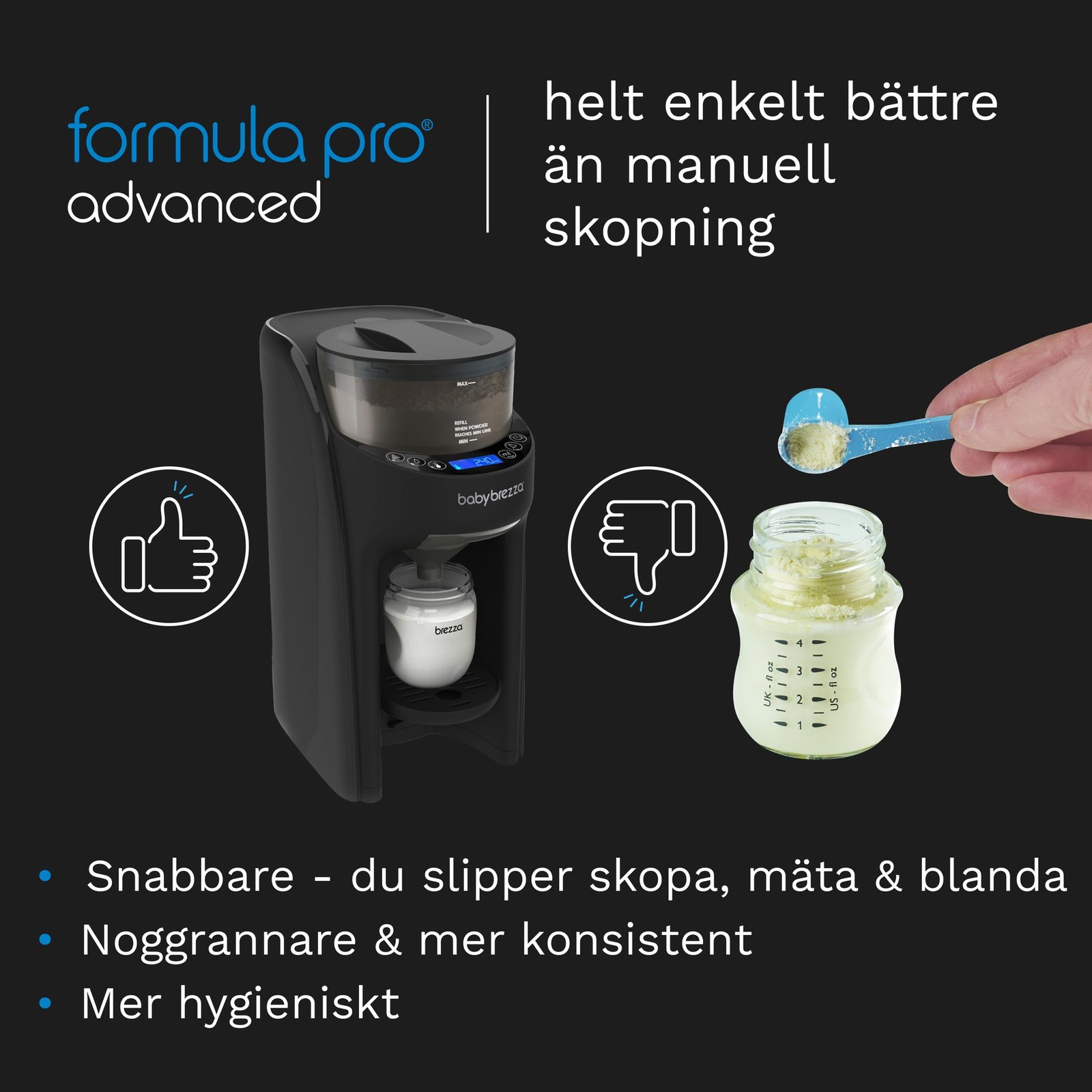 Baby Brezza Formula Pro Advanced Välling & Ersättningsmaskin Svart