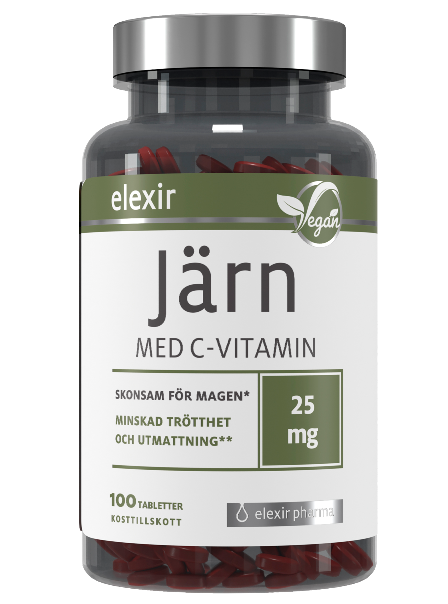 Elexir Pharma Järn Med C-vitamin Vegan 100 tabletter