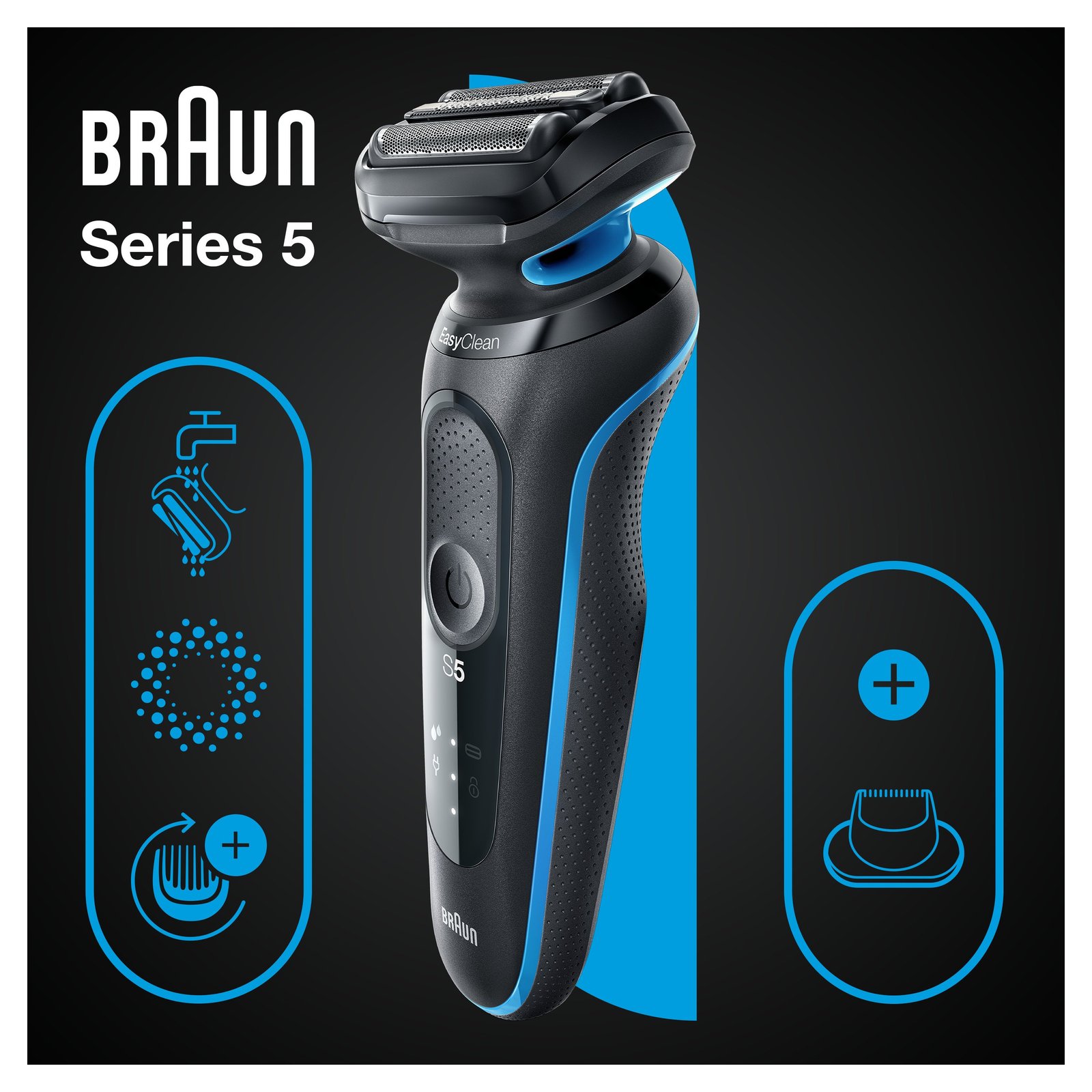 Braun Series 5 51-B1200s Rakapparat med precisionstrimmer Blå