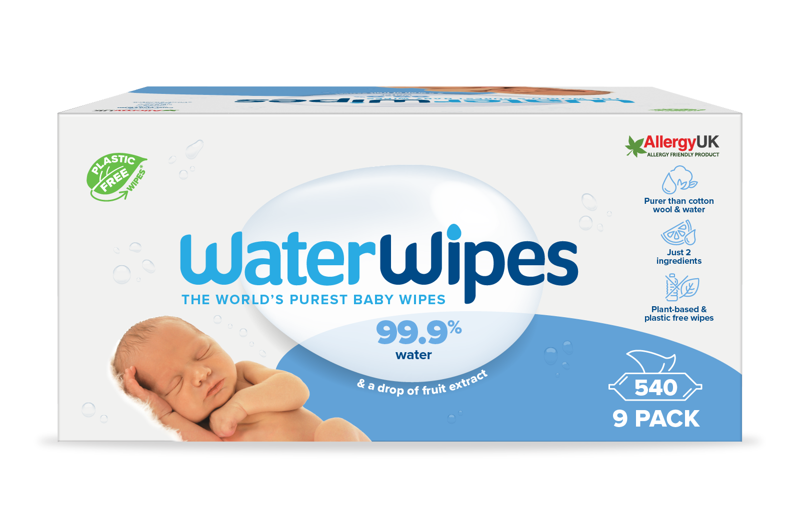 WaterWipes Våtservett Plastfri Big Pack 9 x 60 st