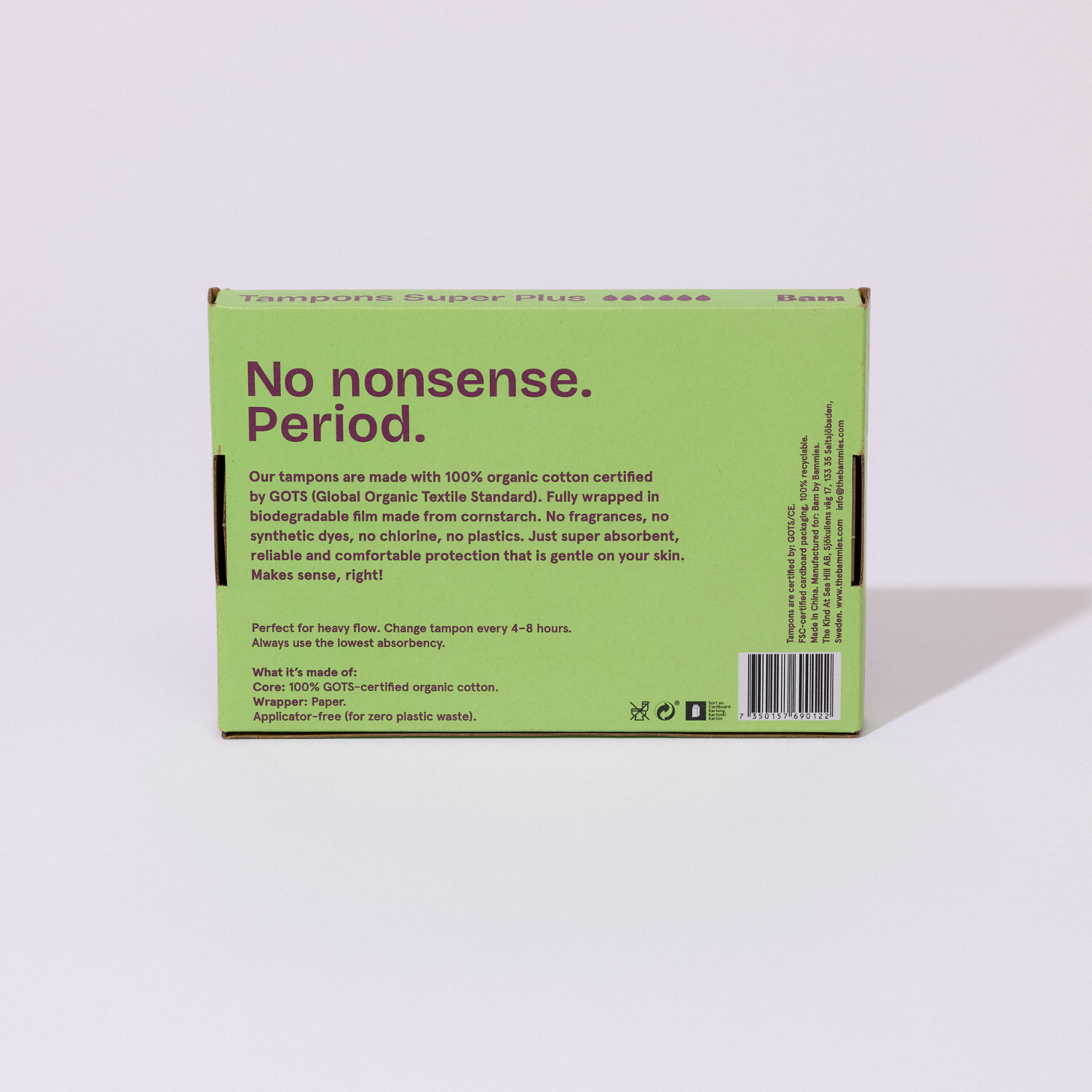 BAM Organic Cotton Tampons Super Plus 16-pack