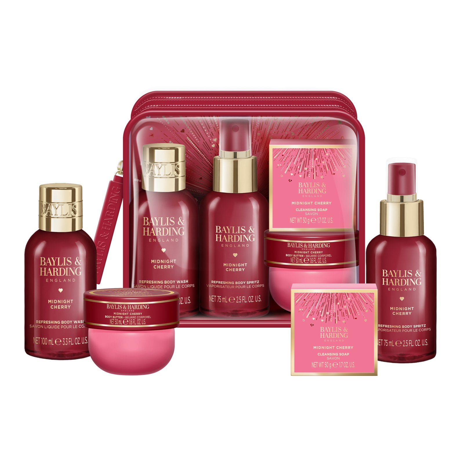 Baylis & Harding Midnight Cherry Travel Bag Gift Set 275 ml