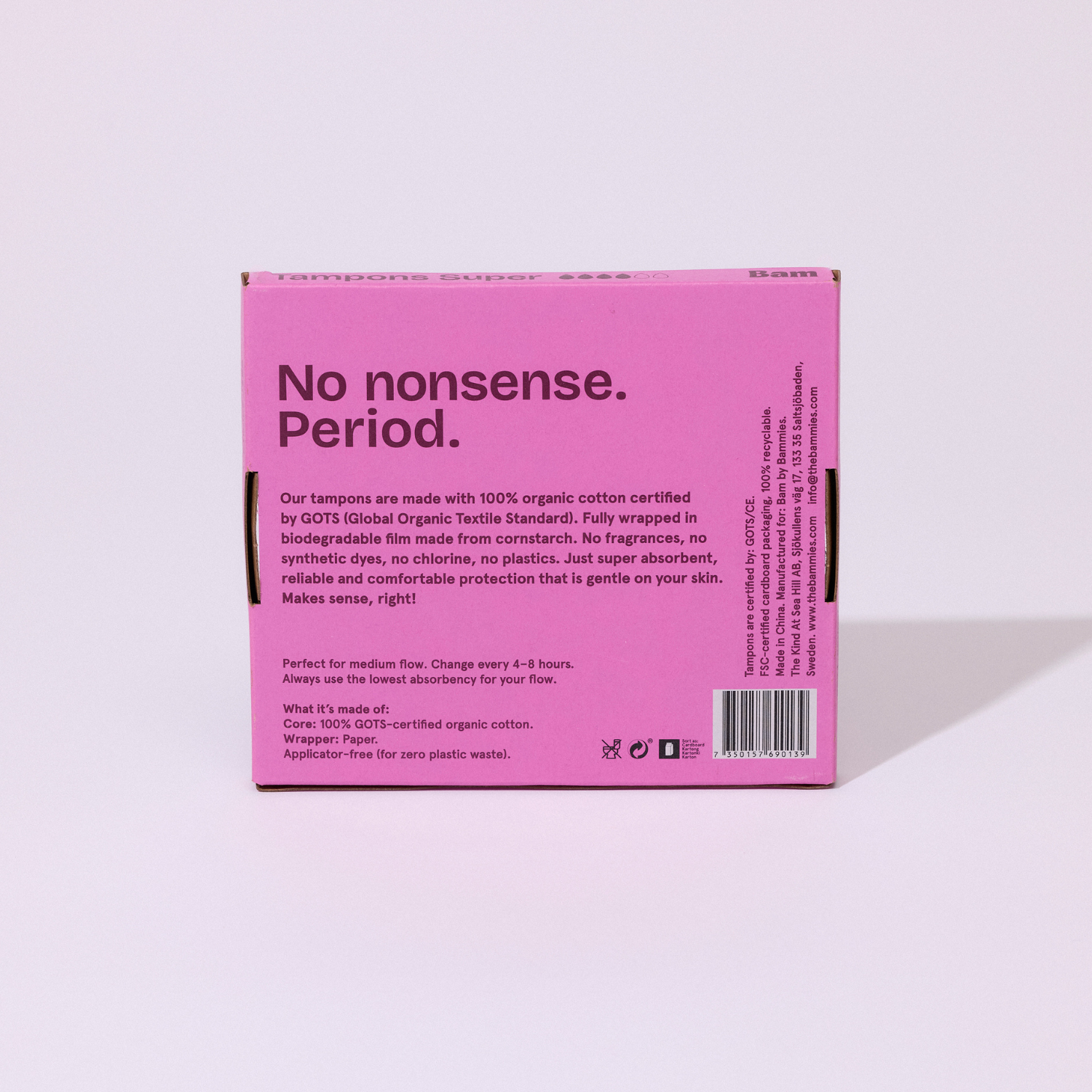 BAM Organic Cotton Tampons Super 16-pack