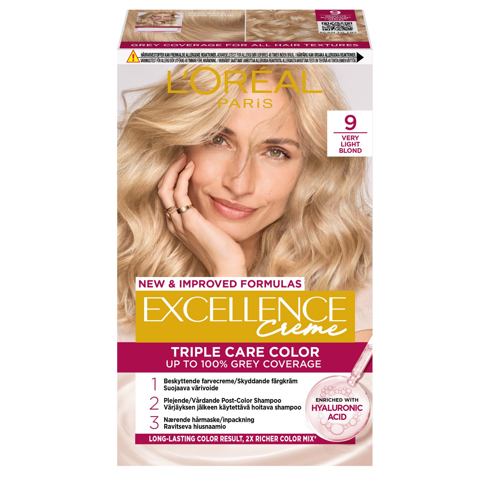 L'Oréal Paris Excellence Creme Permanent Hårfärg för normalt hår 9 Very Light Blonde 1 st