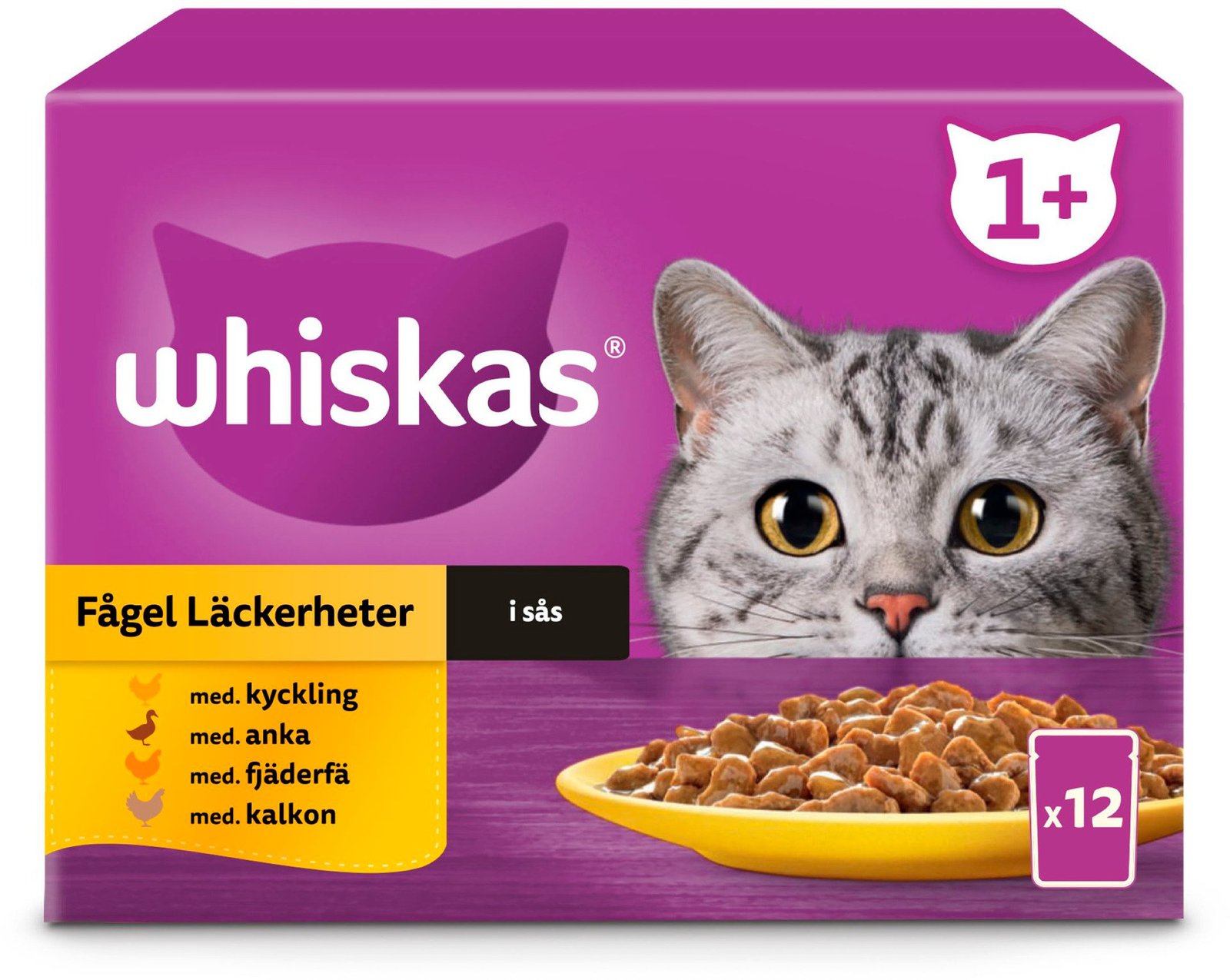 Whiskas Kattmat 1+ Fågelmeny i sås 12 st