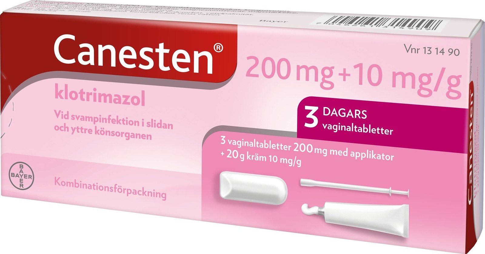 Kombinationsförpackning Vaginaltabletter 200 mg 3 st + 20 g Kräm 10 mg/g