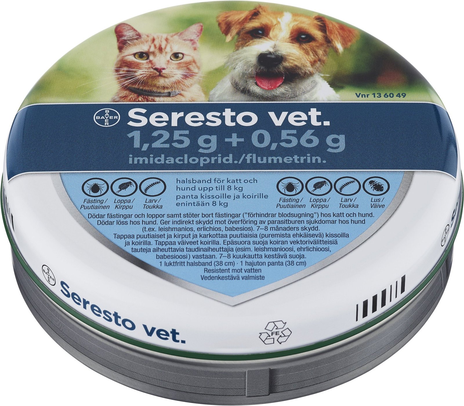 Seresto vet. Halsband Katt & Liten Hund <8kg 1,25g Imidakloprid + 0,56g Flumetrin 1 st