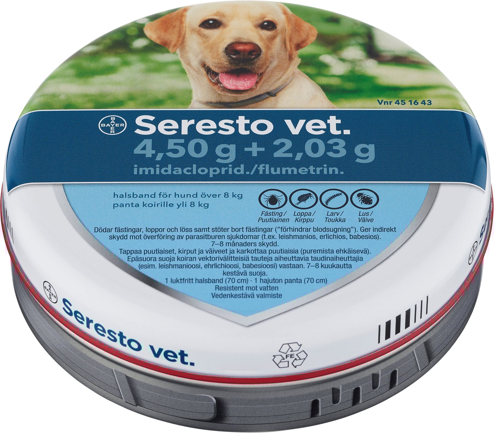 Seresto vet. Halsband Hund >8kg 4,50g Imidakloprid + 2,03g Flumetrin 1 st