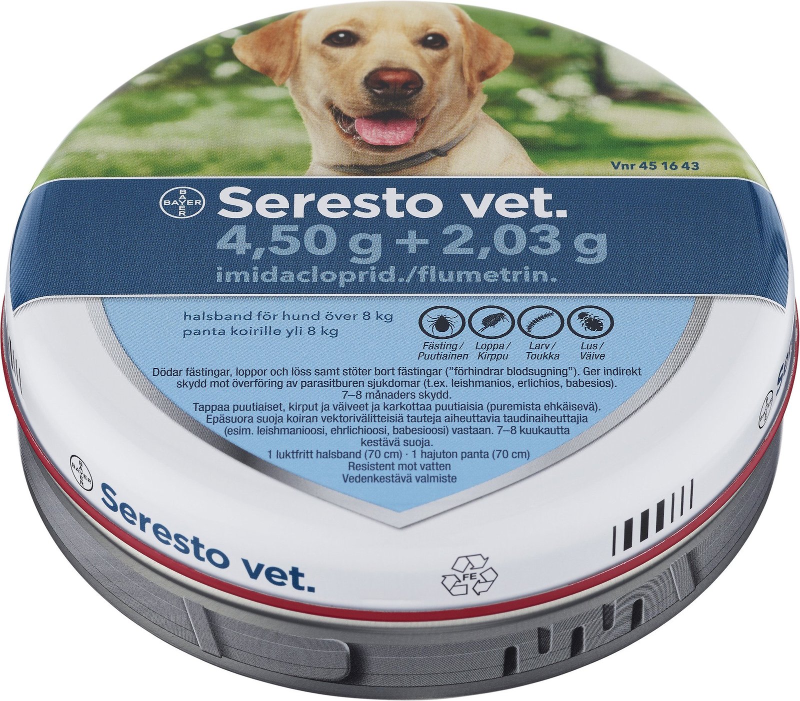 Seresto vet. Halsband Hund >8kg 4,50g Imidakloprid + 2,03g Flumetrin 1 st