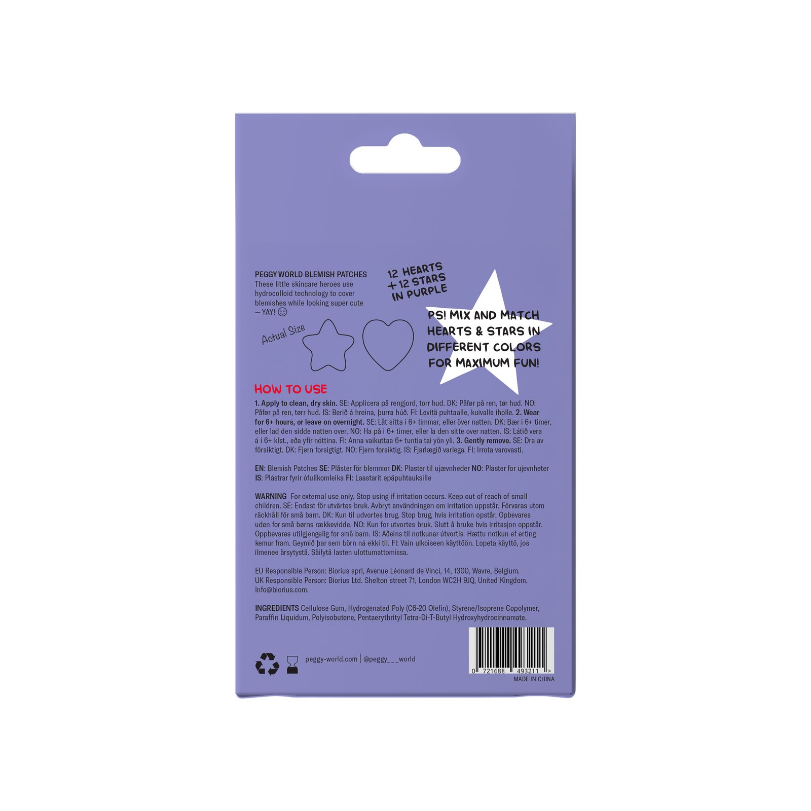 Peggy World Blemish Patches Hearts and Stars Purple 24 st
