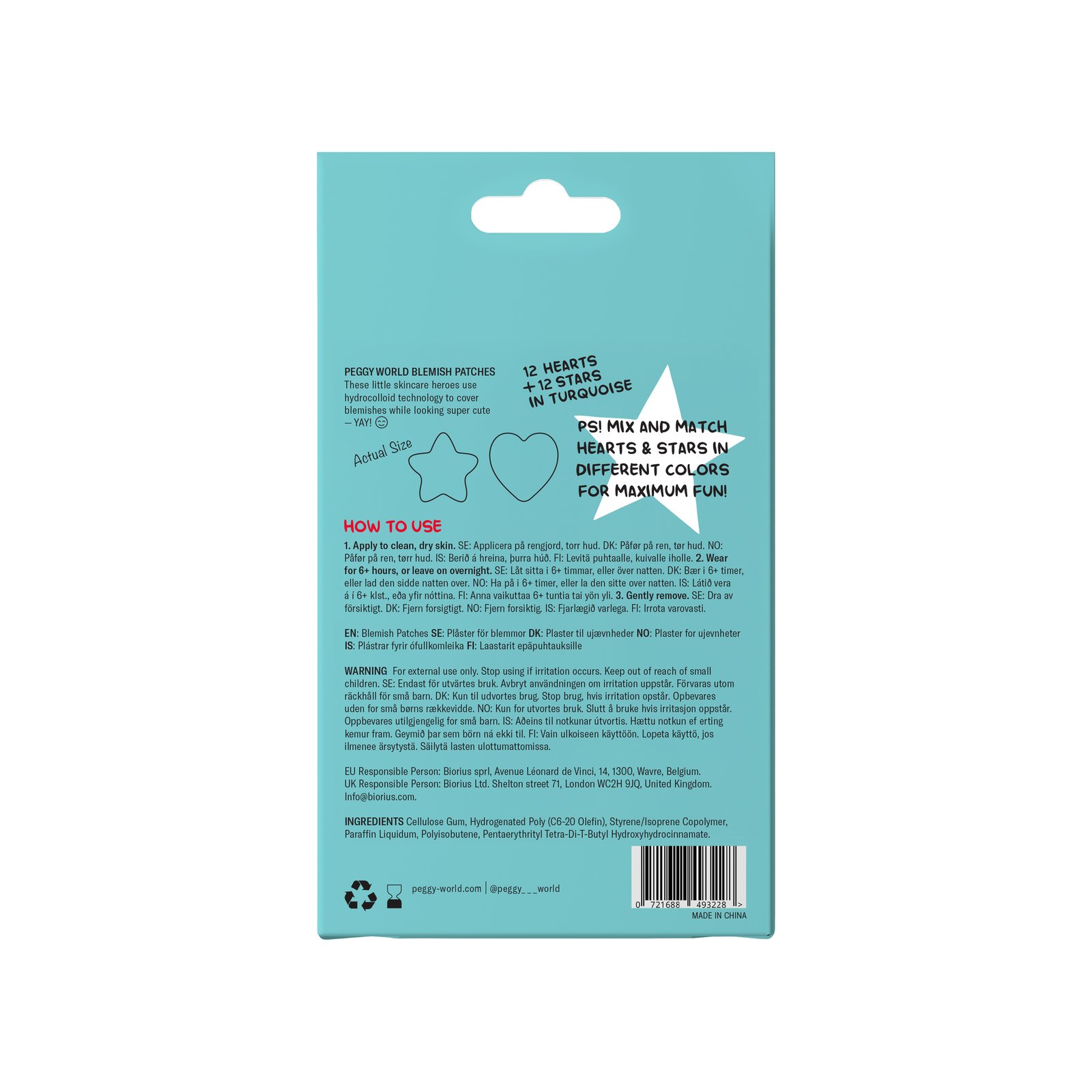 Peggy World Blemish Patches Hearts and Stars Turquoise 24 st