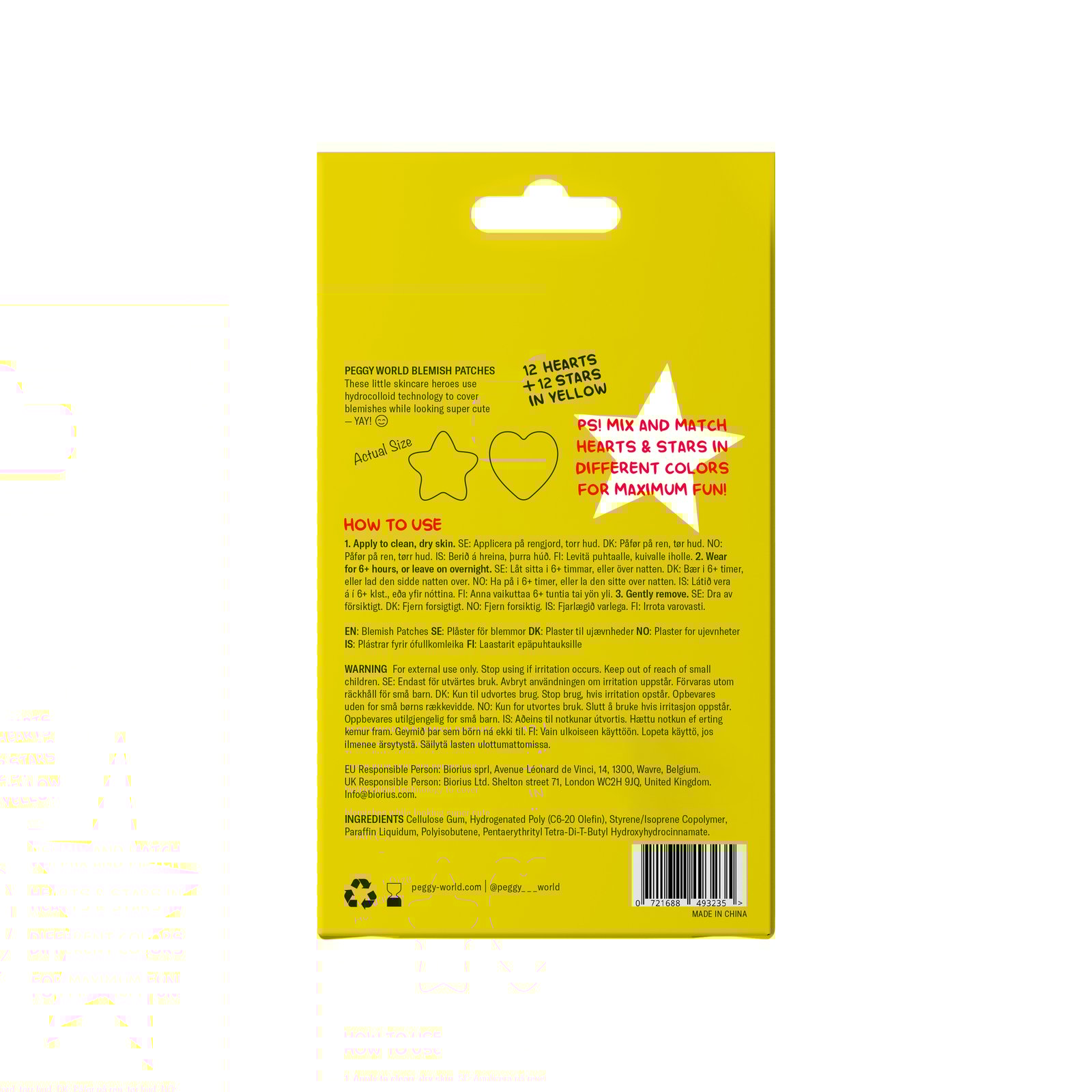 Peggy World Blemish Patches Hearts and Stars Yellow 24 st