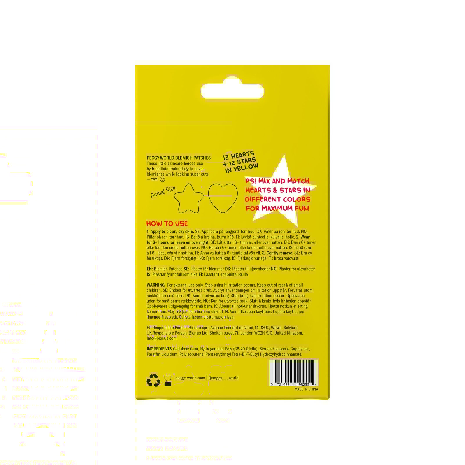 Peggy World Blemish Patches Hearts and Stars Yellow 24 st