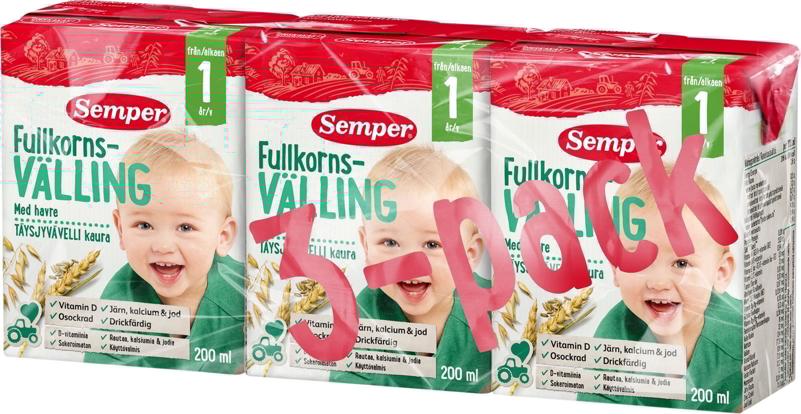 Semper Fullkornsvälling 1 år Drickfärdig 3 x 200 ml