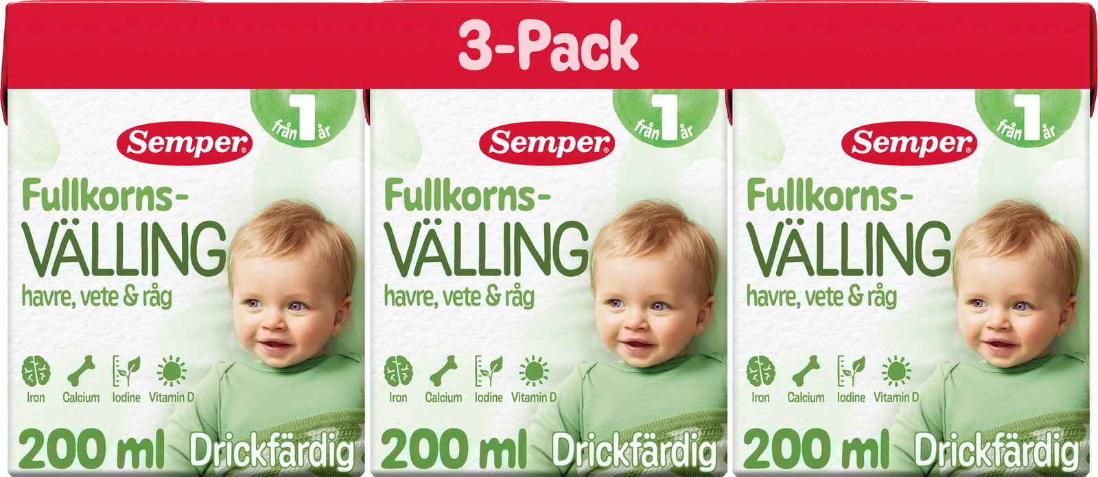 Semper Fullkornsvälling 1 år Drickfärdig 3 x 200 ml