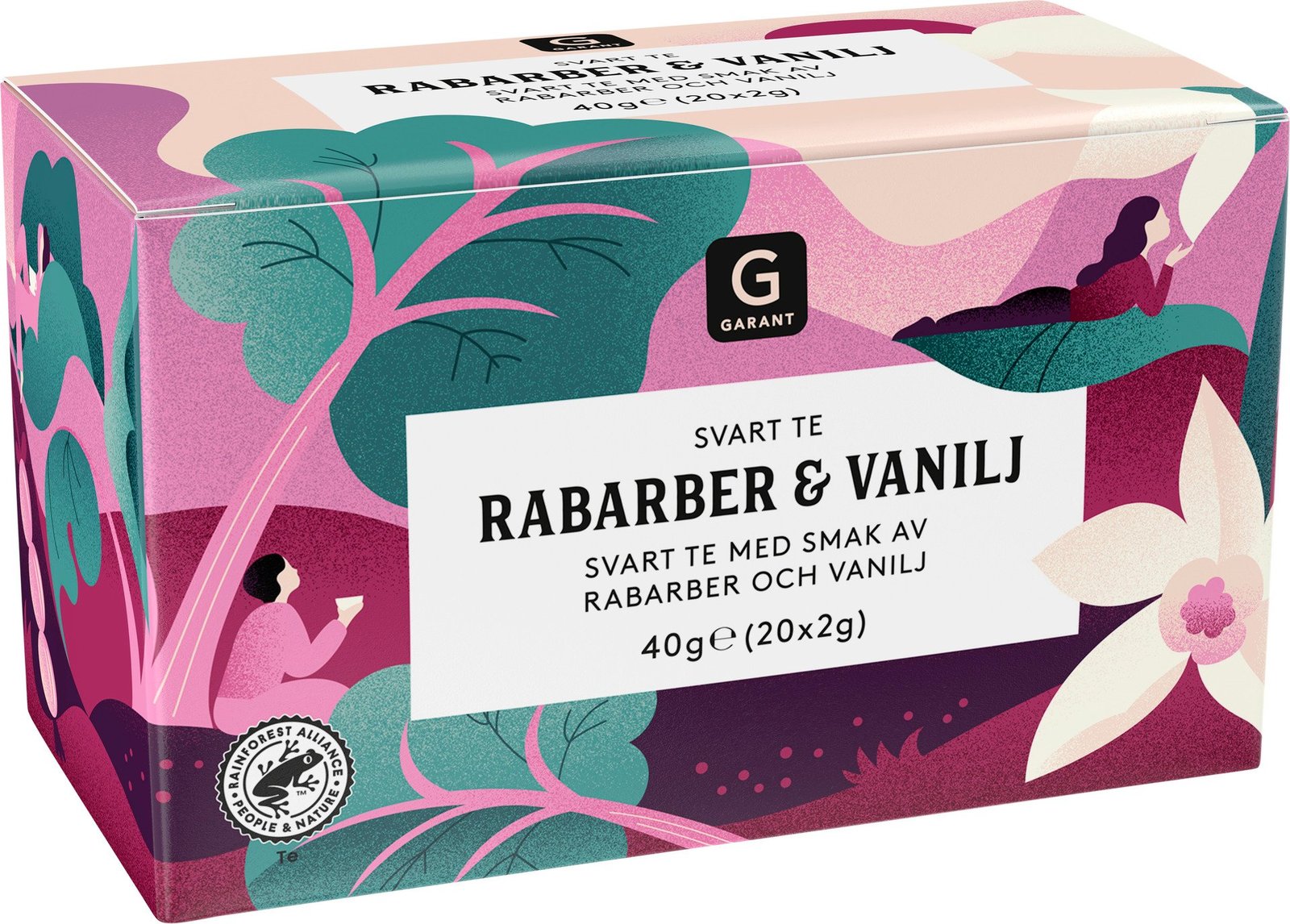 Garant Svart Te Rabarber & Vanilj 40 g