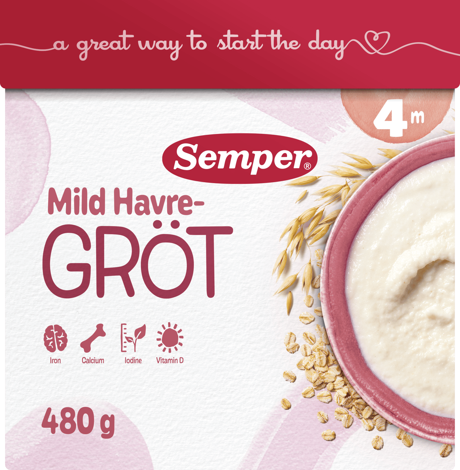 Semper Havregröt Mild & Naturell, 4 mån 480 g