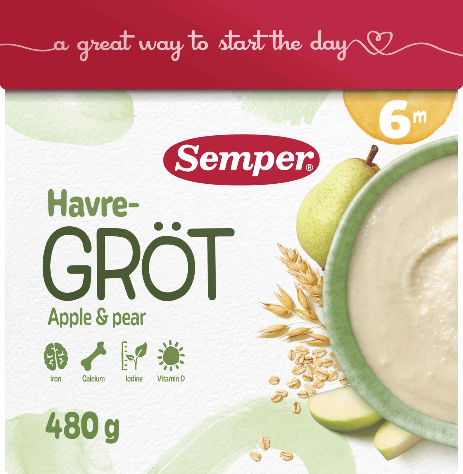 Semper Havregröt med äpple & päron 6 mån 480 g