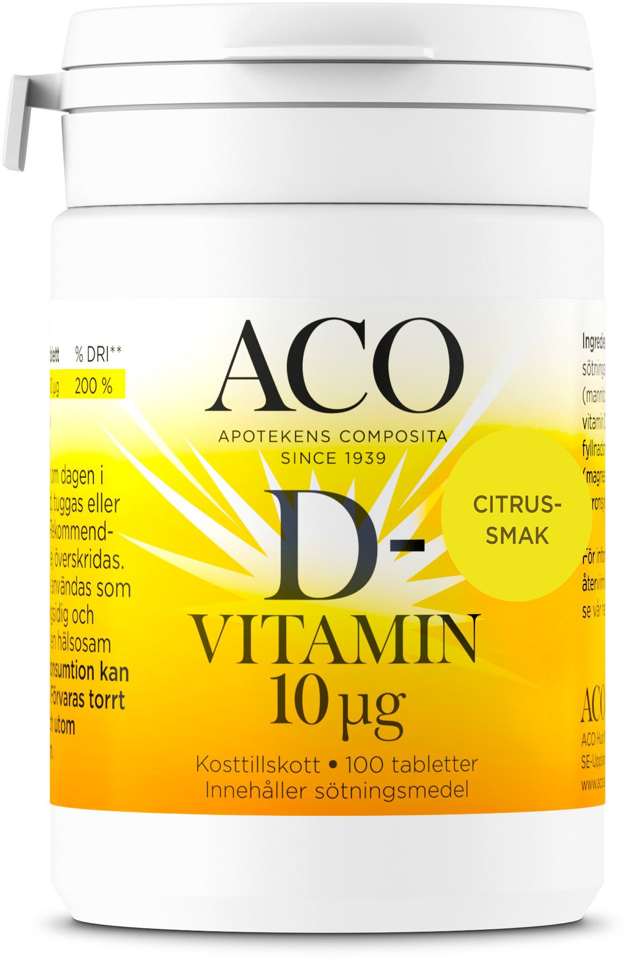 ACO D-vitamin 10 µg Citrussmak 100 tabletter