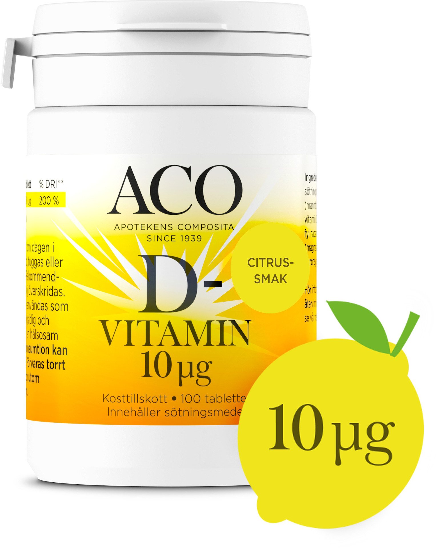 ACO D-vitamin 10 µg Citrussmak 100 tabletter