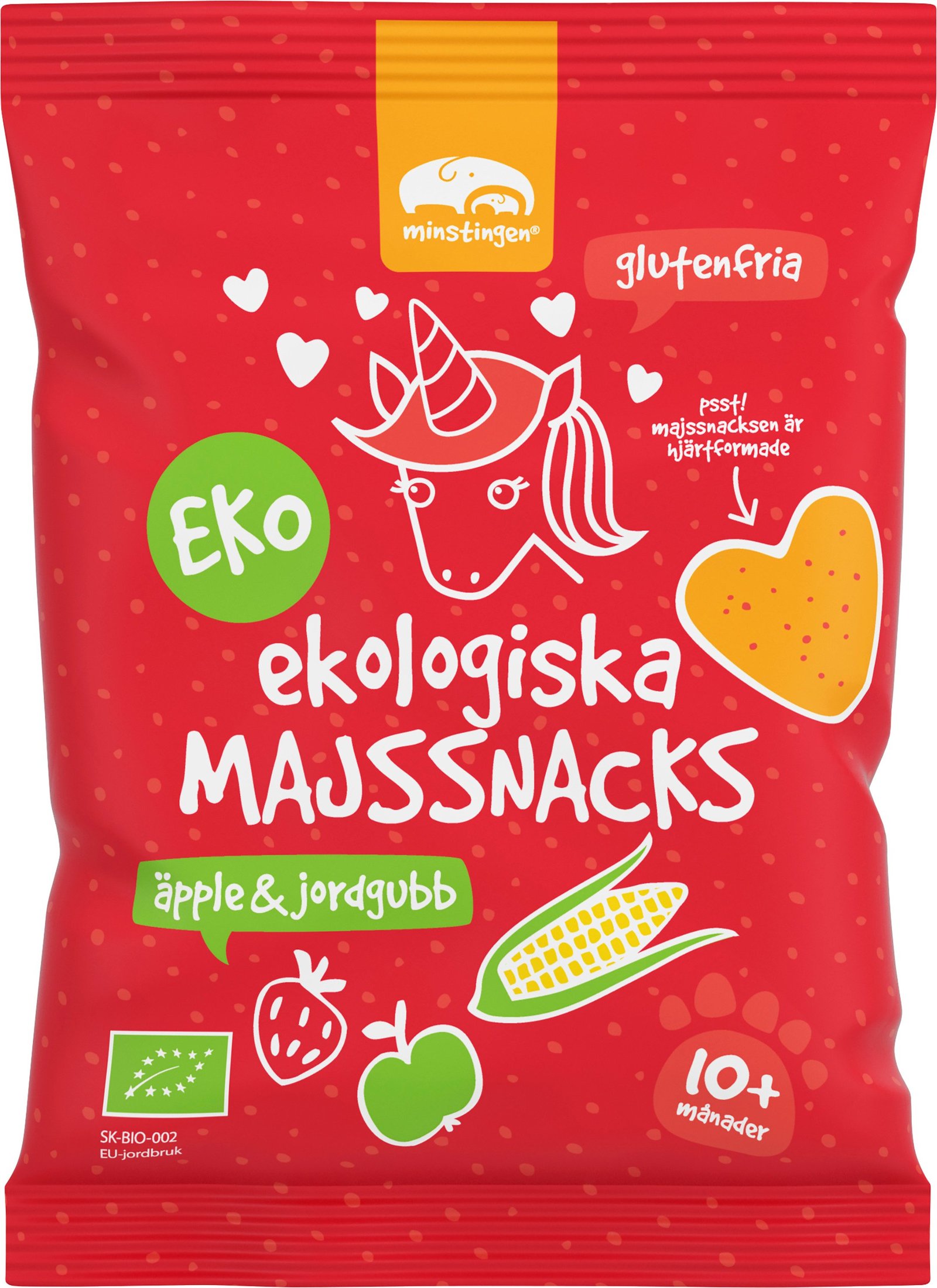 Minstingen Ekologiska Majssnacks Äpple & Jordgubb 20 g