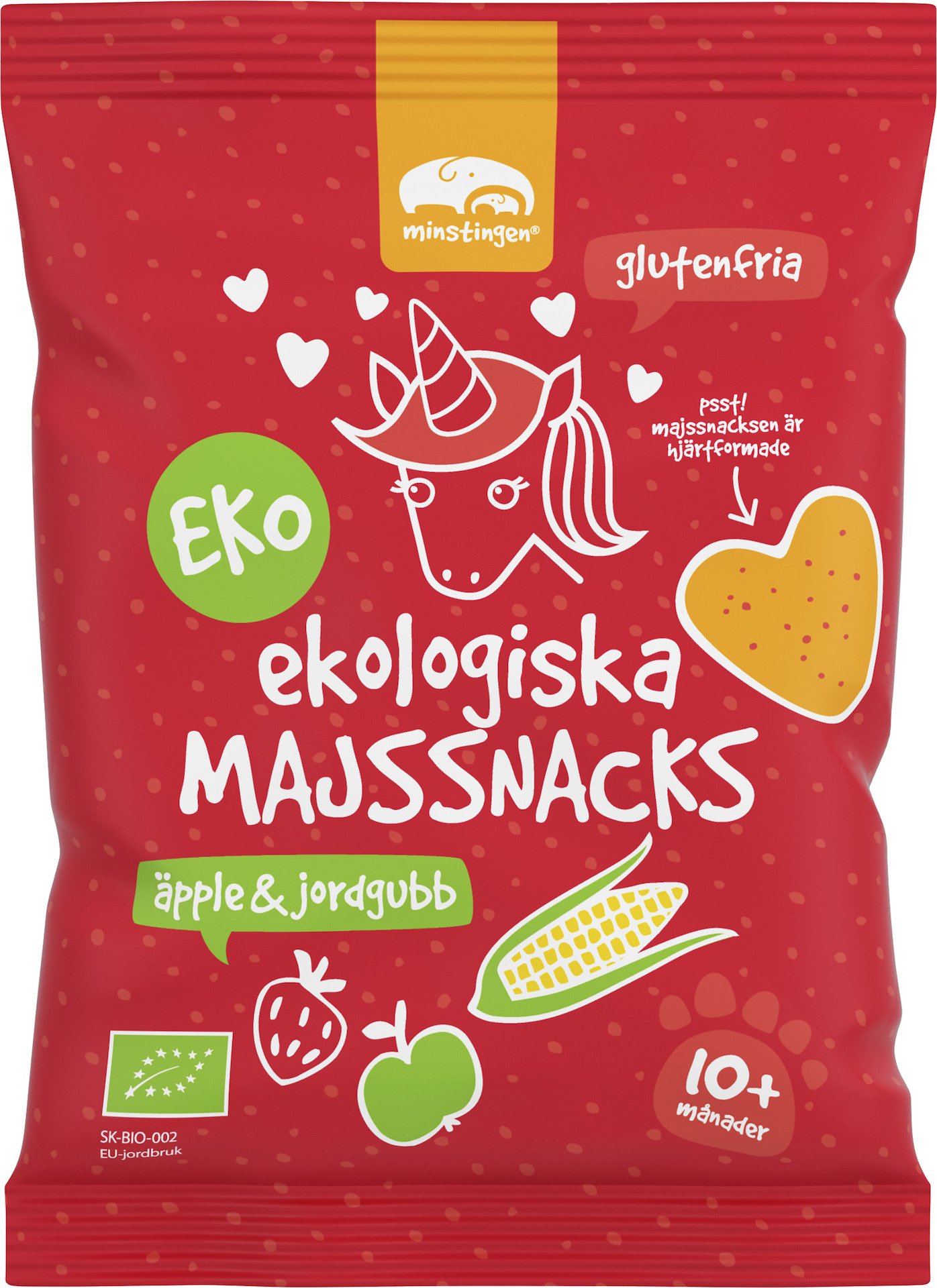 Minstingen Ekologiska Majssnacks Äpple & Jordgubb 20 g