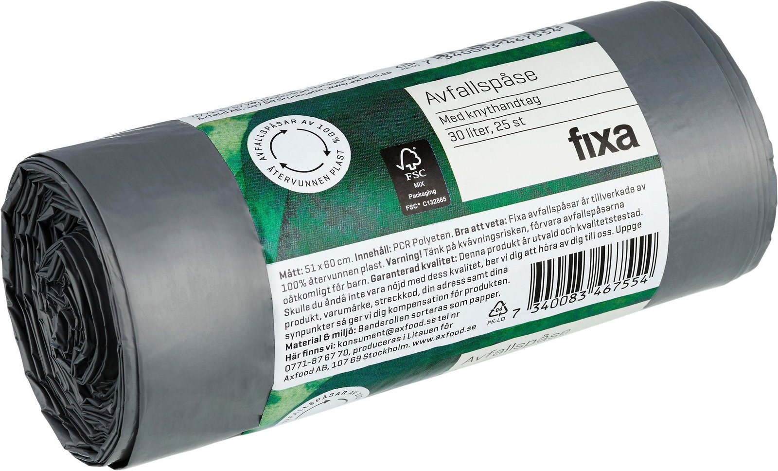 Fixa Avfallspåsar Knythandtag 30 Liter 25 st