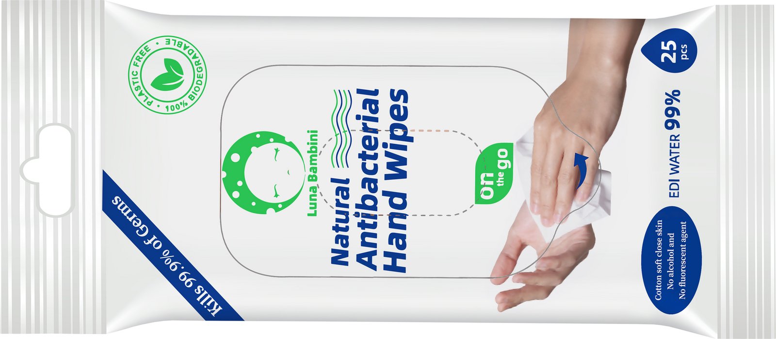 Luna Bambini Hand Wipes 100% viscose 25 wipes