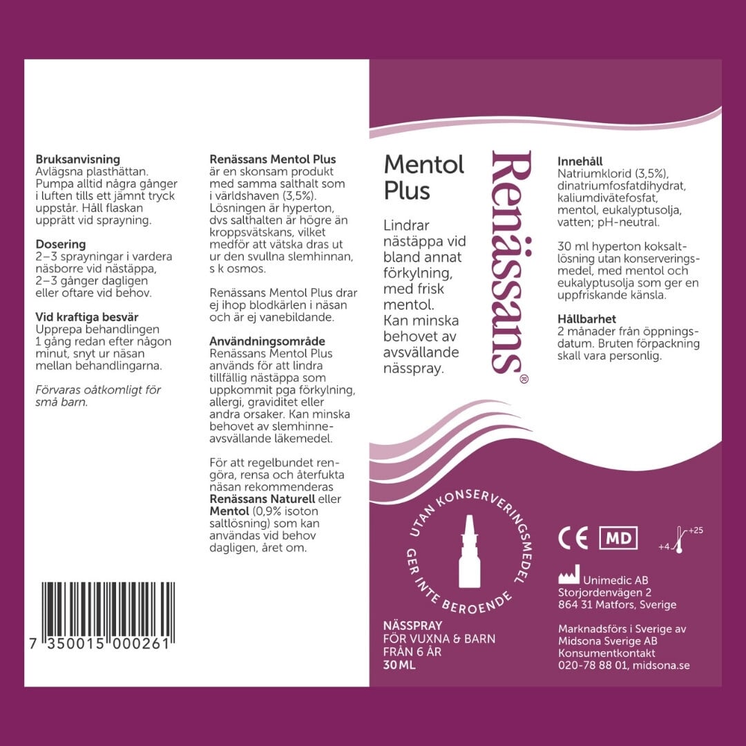 Renässans Nässpray plus mentol 30 ml