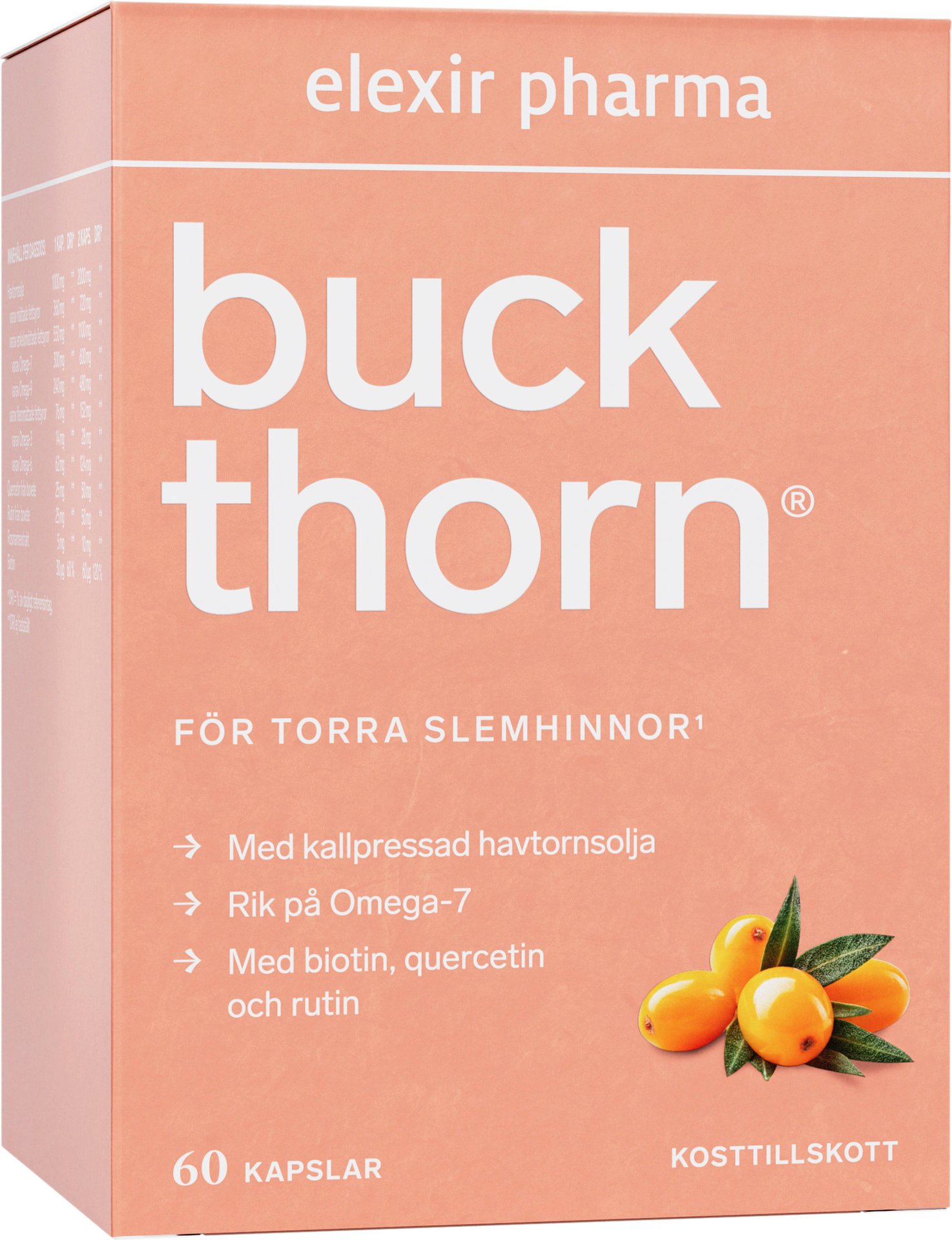 Elexir Pharma Buckthorn Kosttillskott med Havtornsolja 60 kapslar