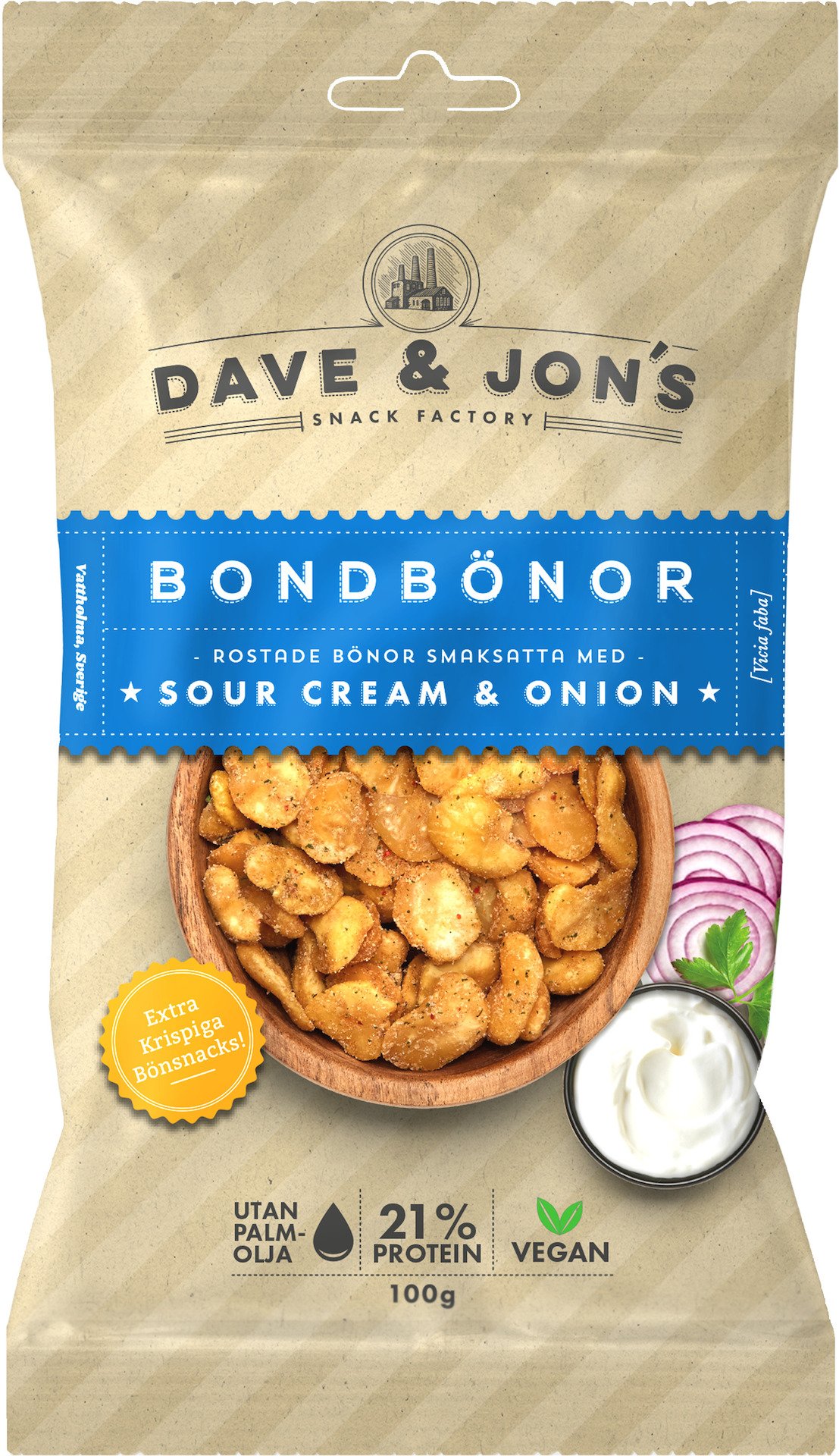 Dave & Jon´s Bondbönor Sour Cream & Onion 100 g