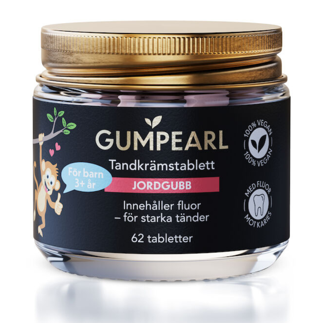 GUMPEARL Tandkrämstablett Jordgubb Barn +3 år 62 st