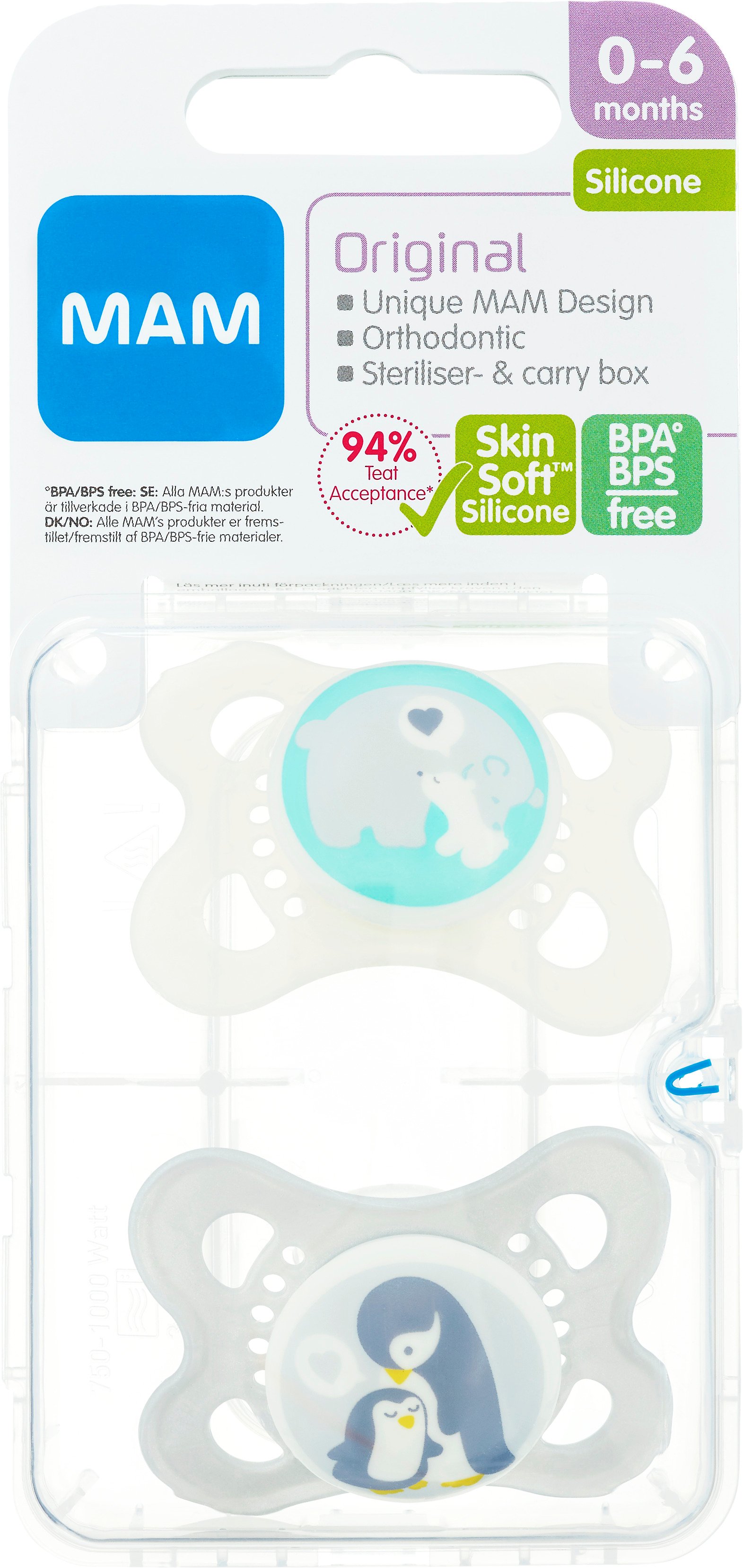 MAM Original Nappar 0-6 Månader Silikon 2 st - Olika färger