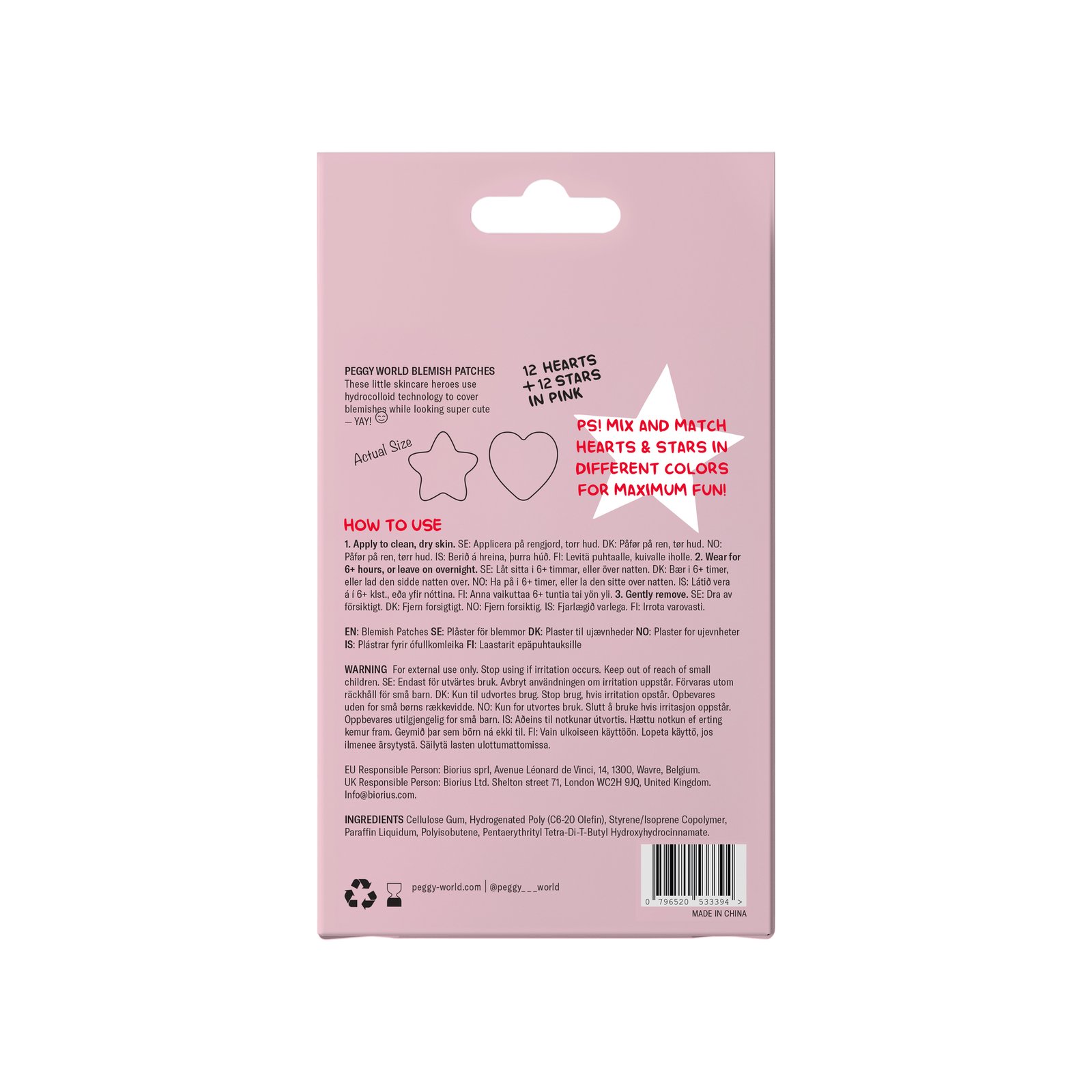 Peggy World Blemish Patches Hearts and Stars Pink 24 st