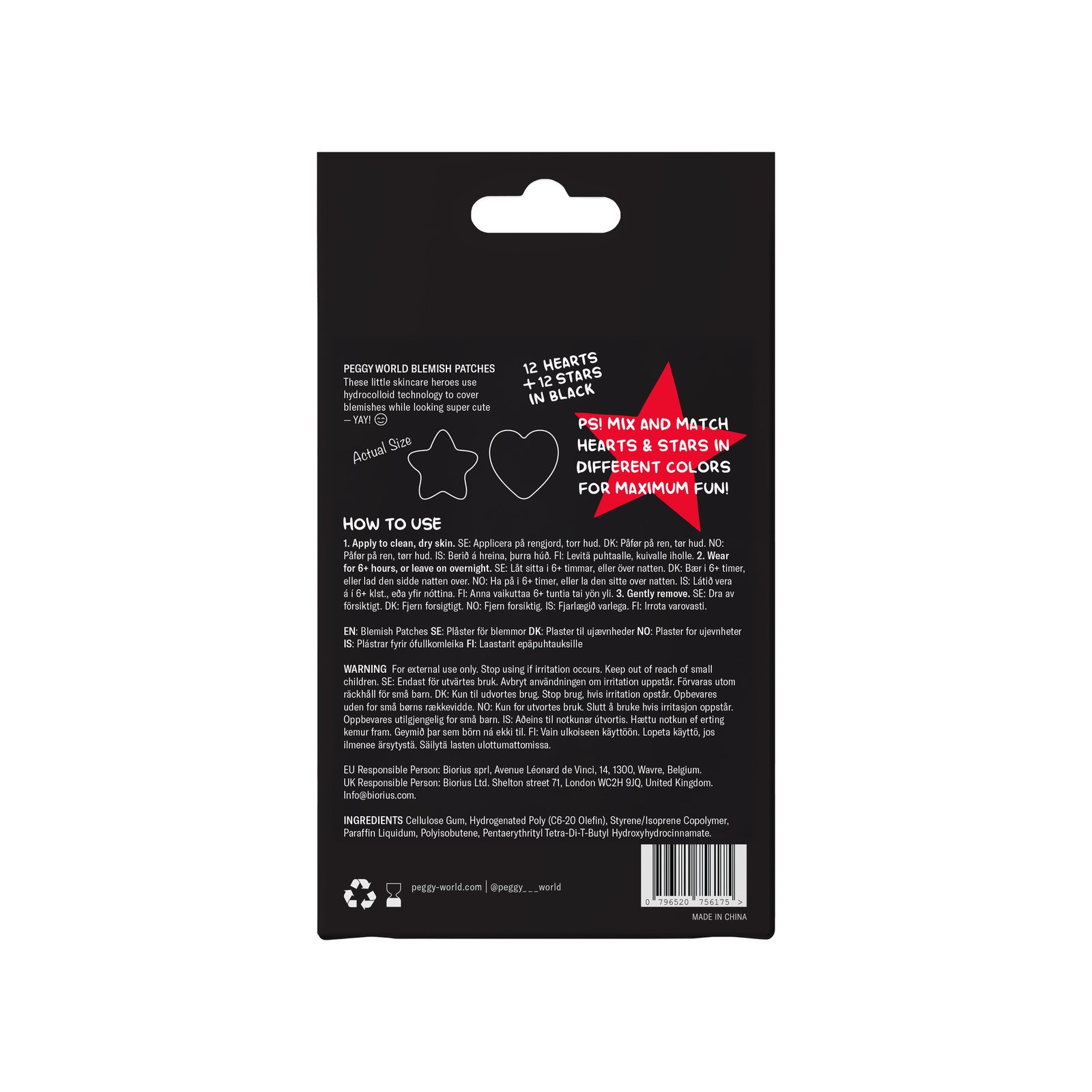 Peggy World Blemish Patches Hearts and Stars Black 24 st