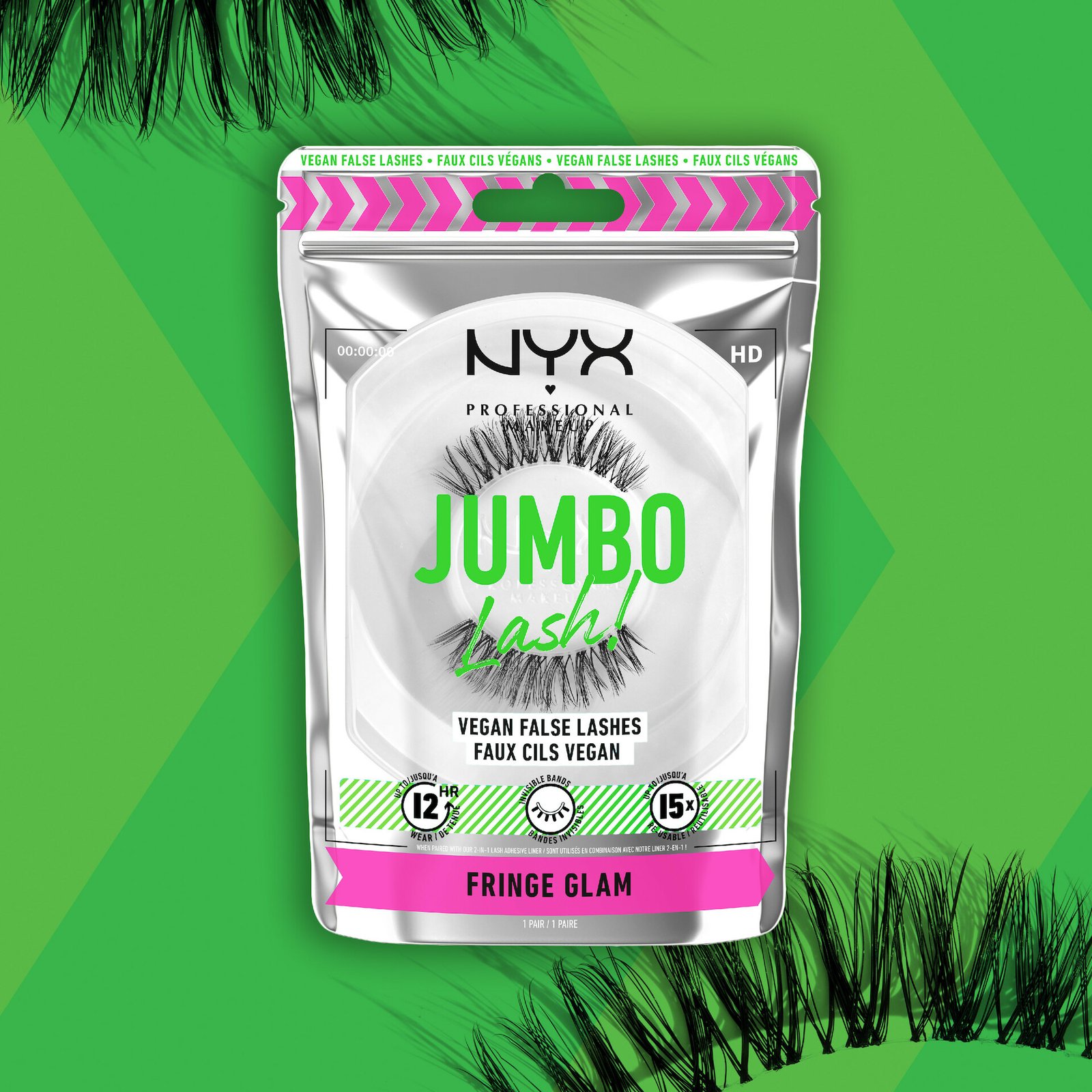 NYX Professional Makeup Jumbo Lash! Vegan False Lashes 4 Fringe Glam 1 set