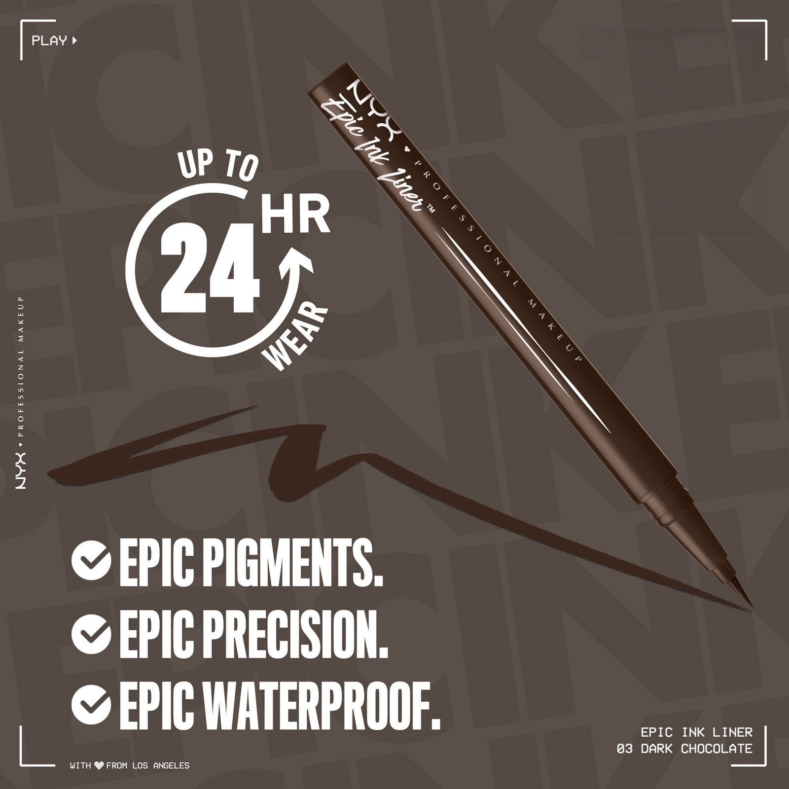 NYX Professional Makeup Epic Ink Waterproof Liquid Eyeliner 03 Dark Chocolate 1 ml