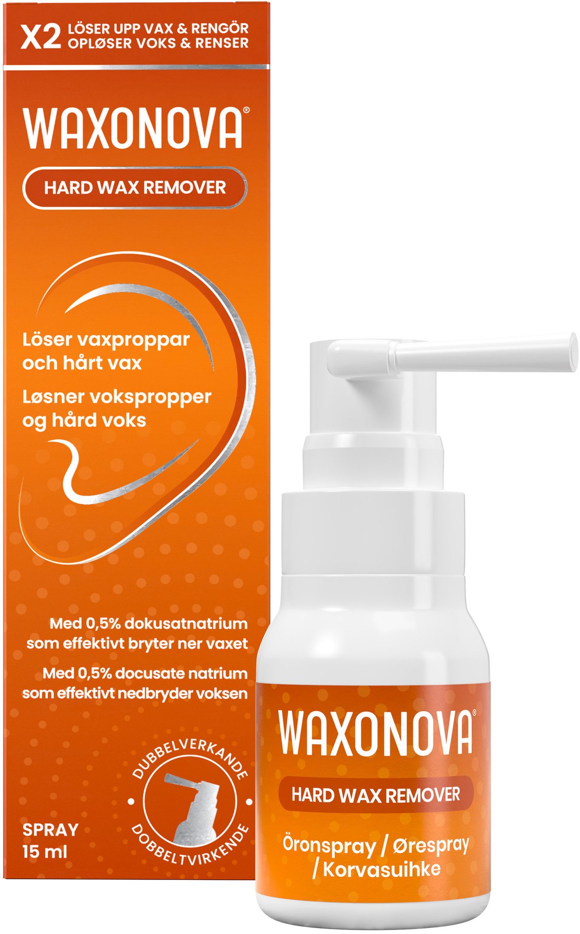 Waxonova Hard Wax Remover Öronspray mot vaxproppar/hårt vax 15 ml