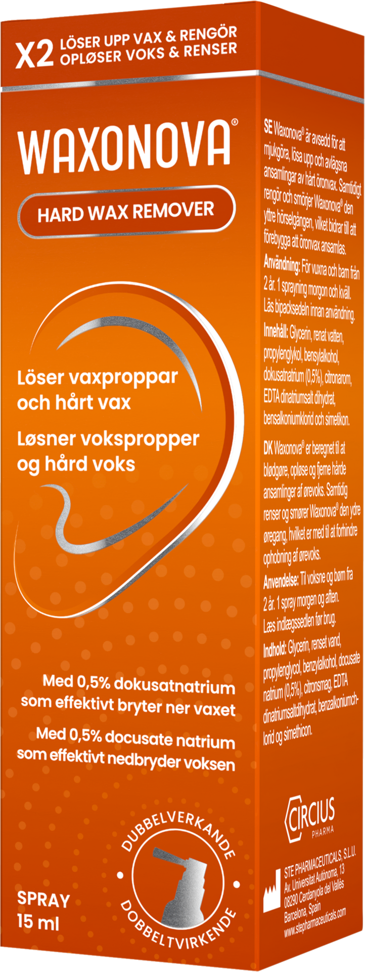 Waxonova Hard Wax Remover Öronspray mot vaxproppar/hårt vax 15 ml