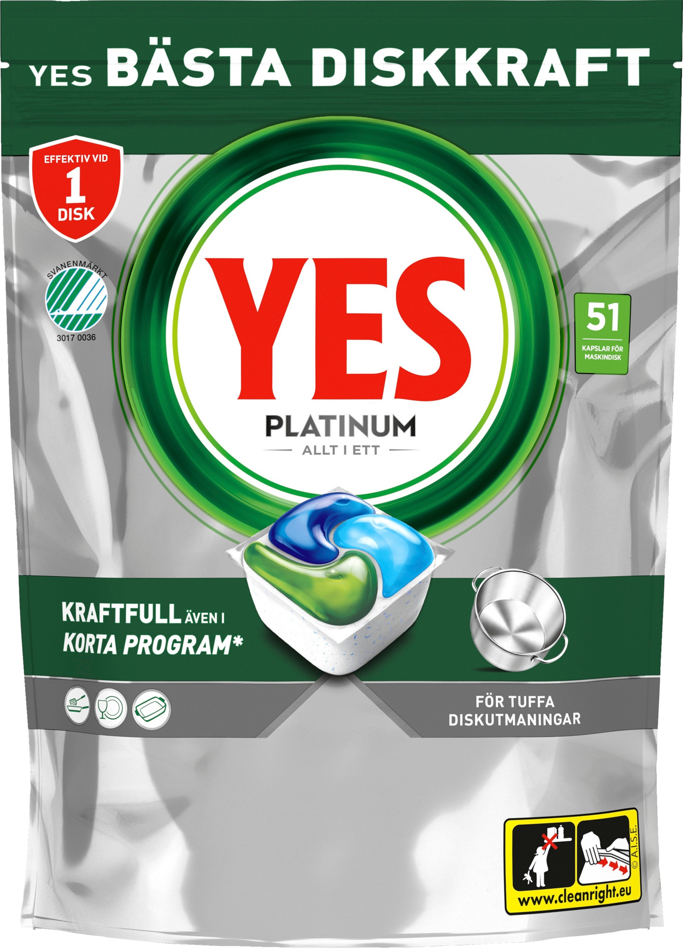 Yes Platinum All In One Maskindiskmedel, 51 Diskmaskintabletter