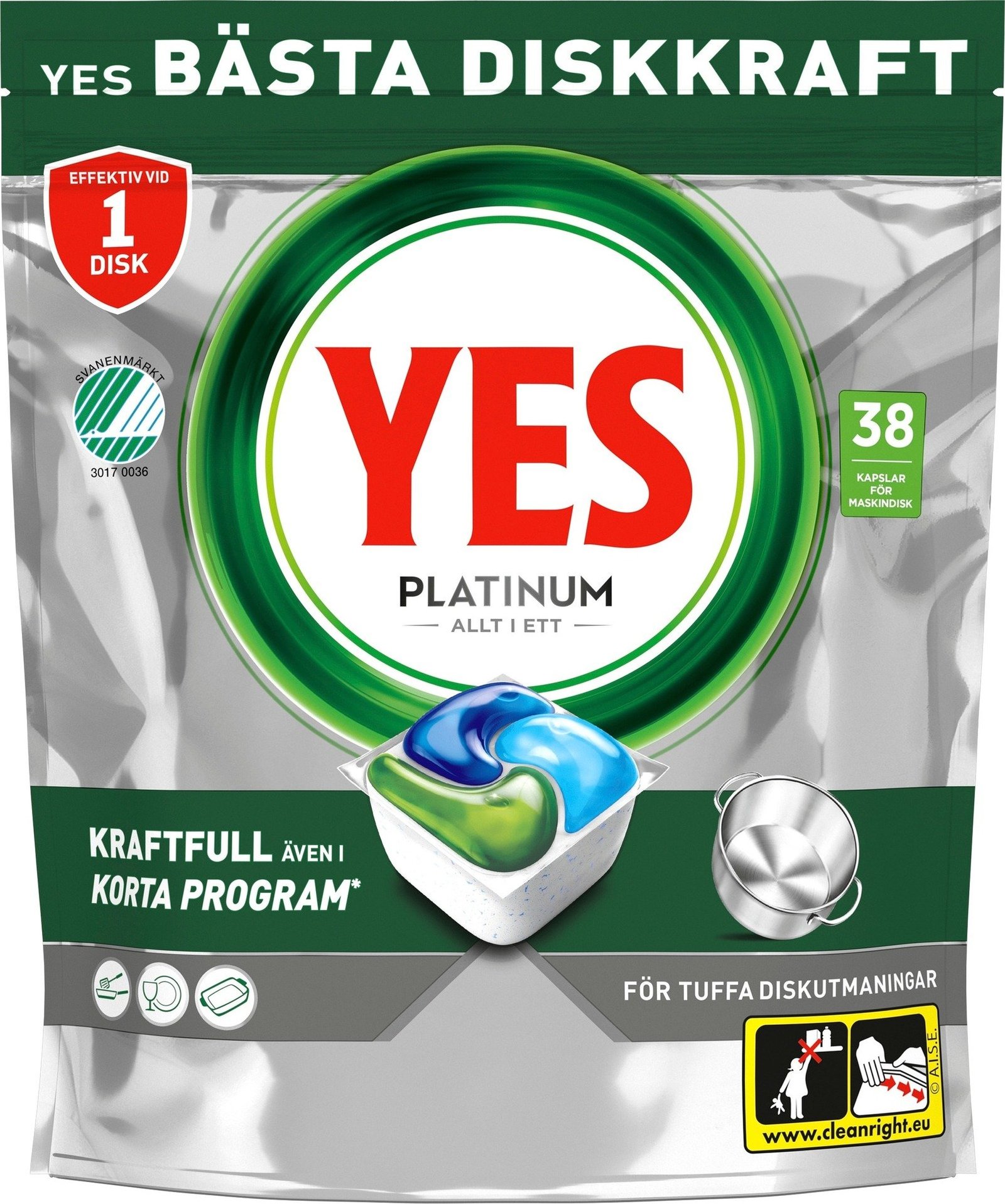 Yes Platinum All In One Maskindiskmedel, 38 Diskmaskinstabletter