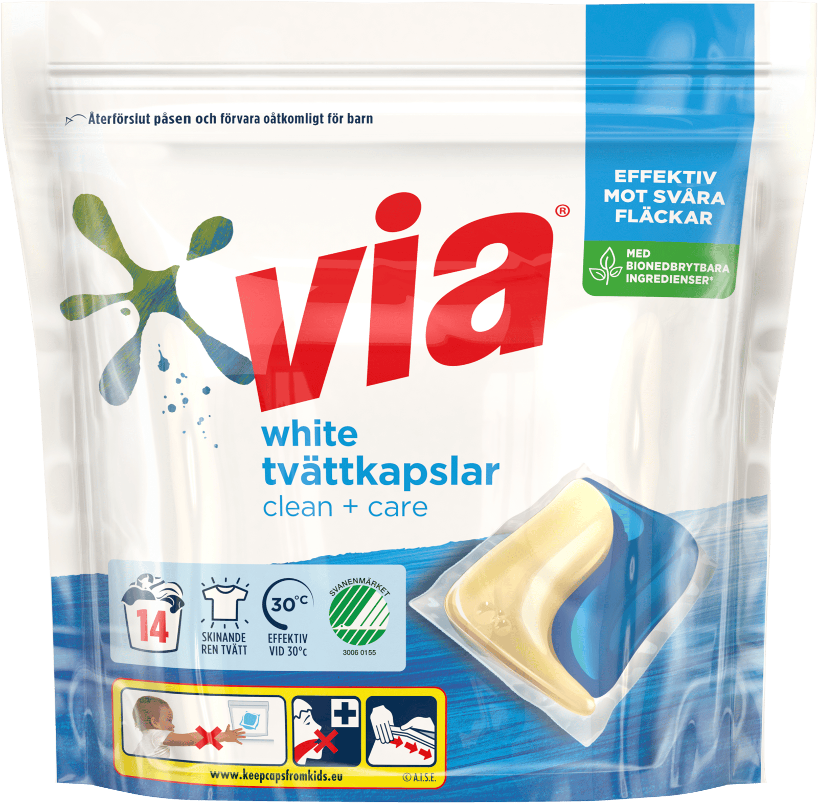 via White Tvättkapslar Clean + Care 14 st
